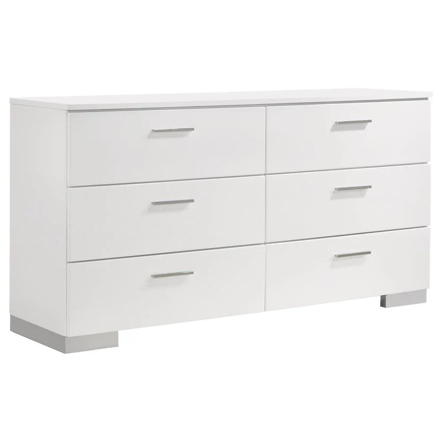 Felicity Glossy White 5-Piece Eastern King Bedroom Set with LED Mirror - Image 8