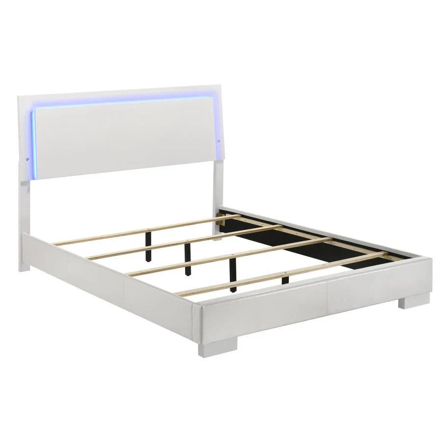 Felicity Glossy White 5-Piece Queen Bedroom Set with LED Light Headboard - Image 3
