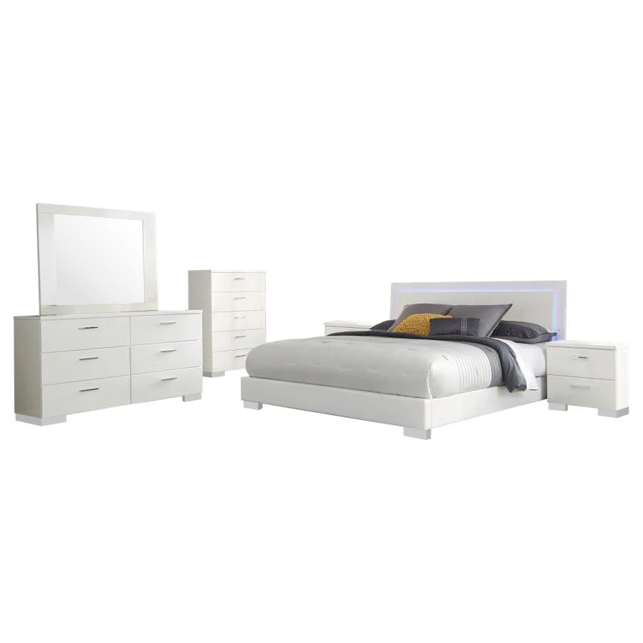Felicity Glossy White 6-Piece Eastern King Bedroom Set with Plank Headboard - Image 2