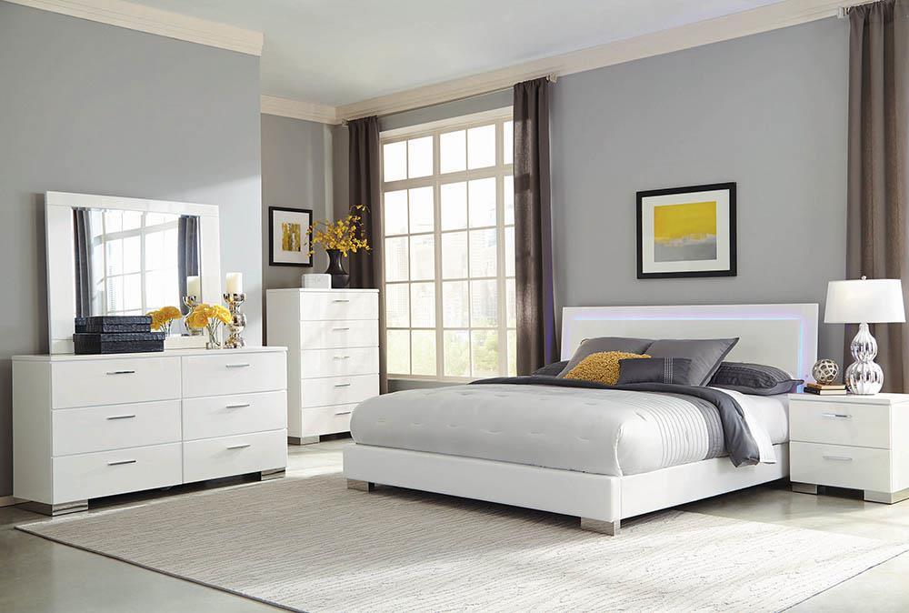 Felicity Glossy White California King Panel Bed with LED Lighting - Image 2
