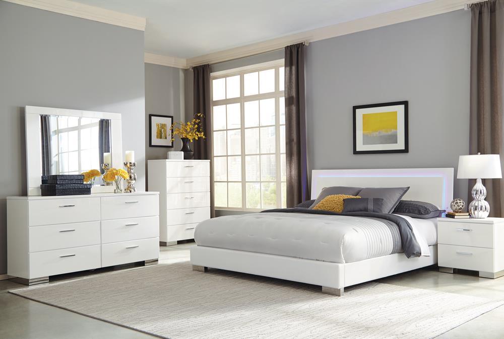Felicity Glossy White Eastern King Panel Bed with LED Lighting - Image 4
