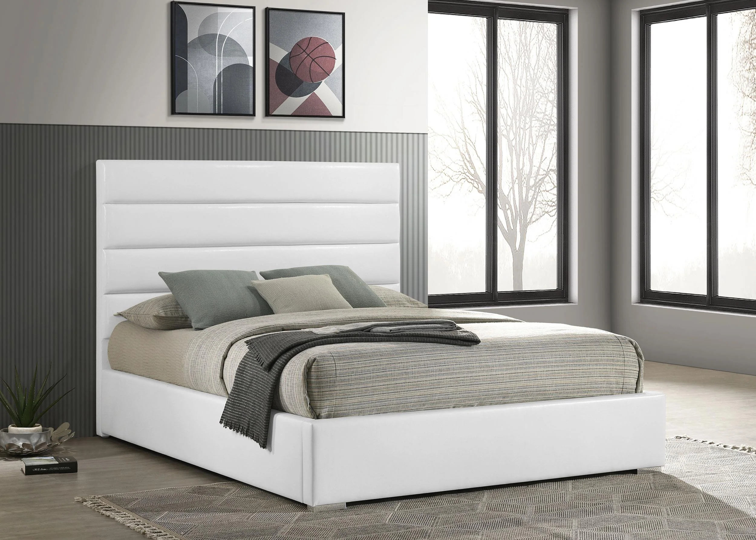 Felicity White Upholstered Queen Platform Bed