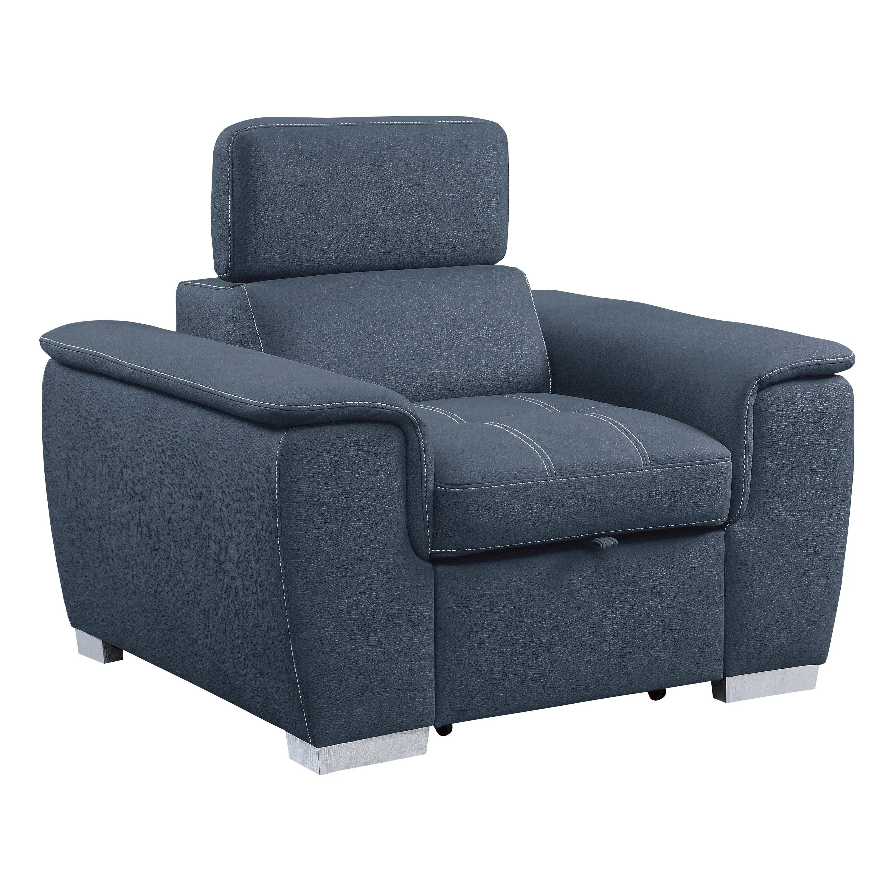Ferriday Blue Chair with Pull-out Ottoman - Image 4