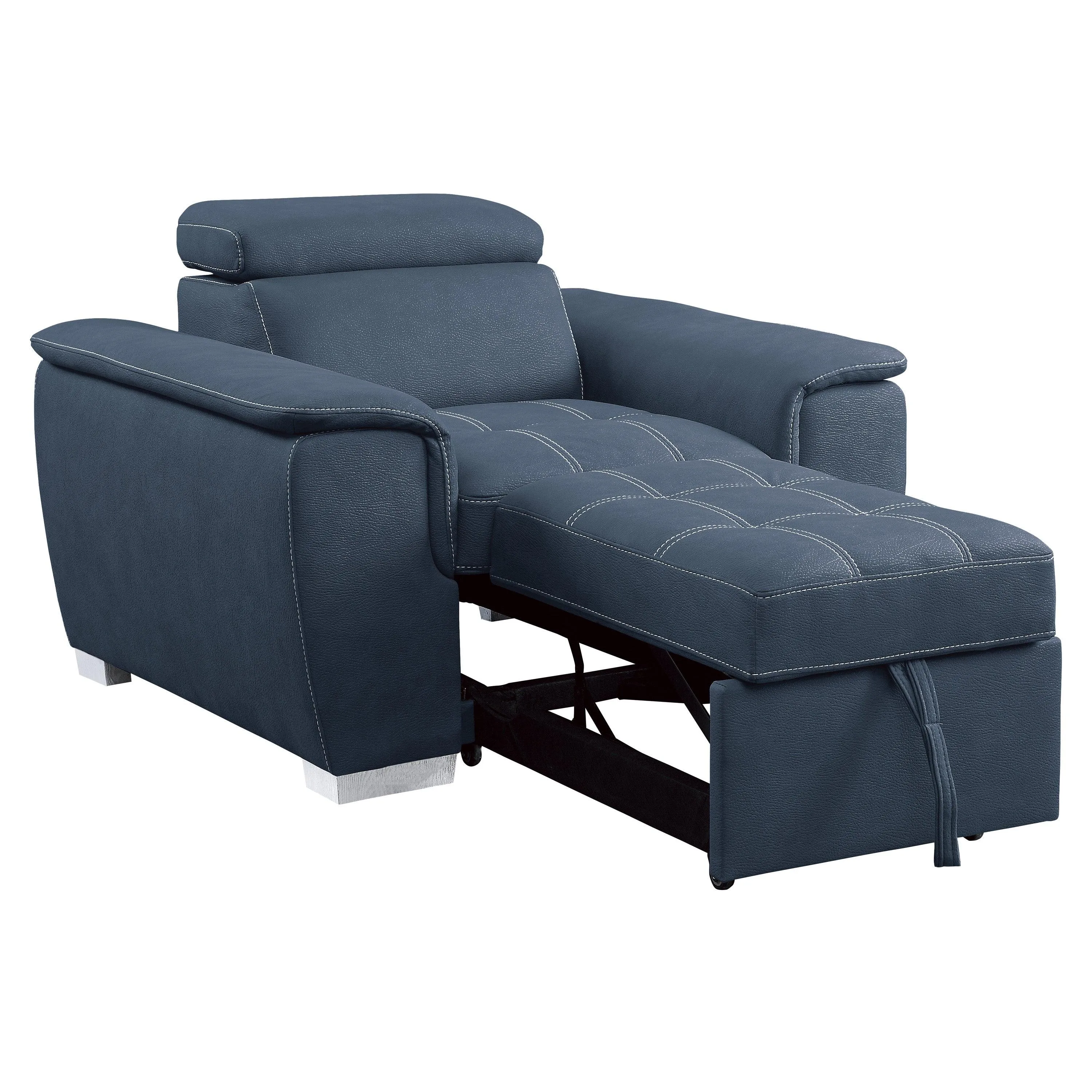 Ferriday Blue Chair with Pull-out Ottoman - Image 7