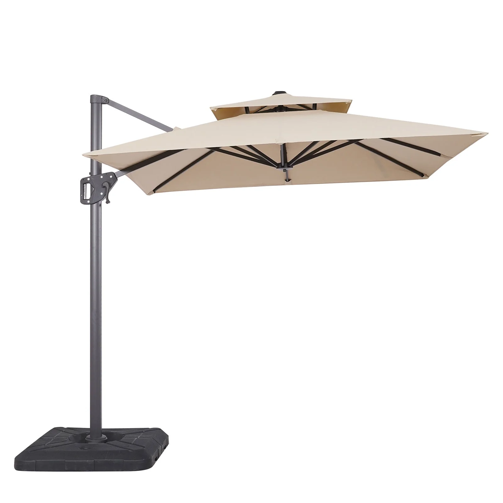 Fida Beige 8 Ft Square Umbrella w/ Double Top + 37" Large Base