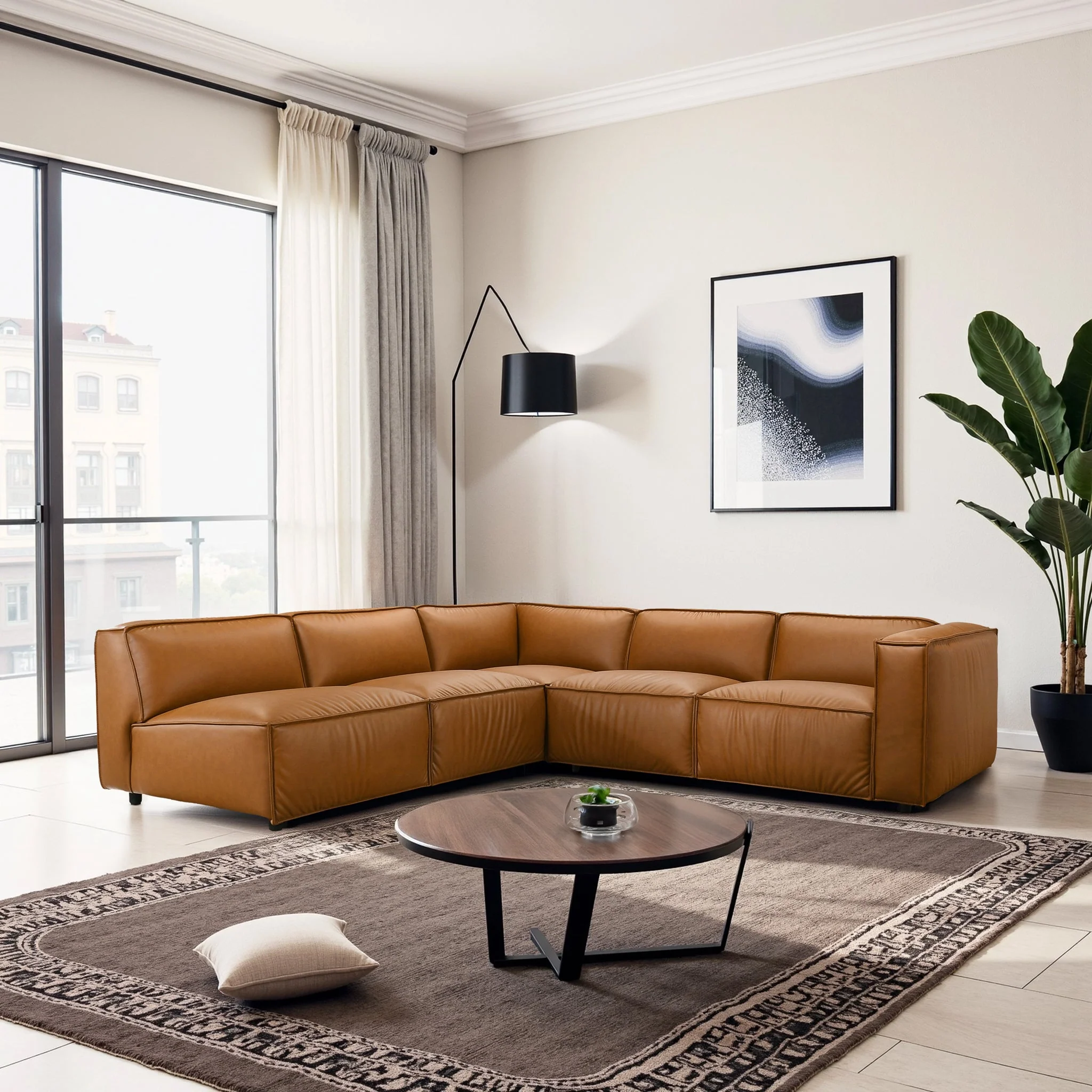 Findlay Mid Century Modern Vegan Leather Corner Sectional Sofa - Image 4