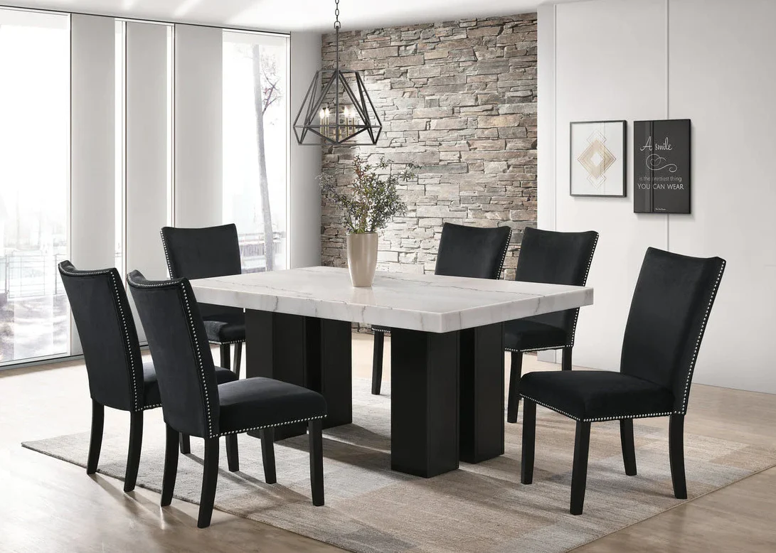 Finland Black Genuine Marble 7-Piece Dining Set