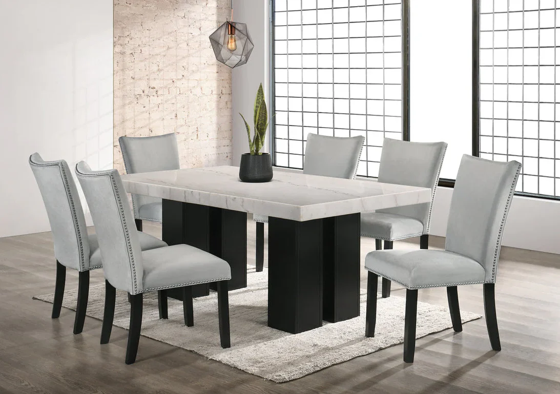 Finland Gray Genuine Marble 7-Piece Dining Set