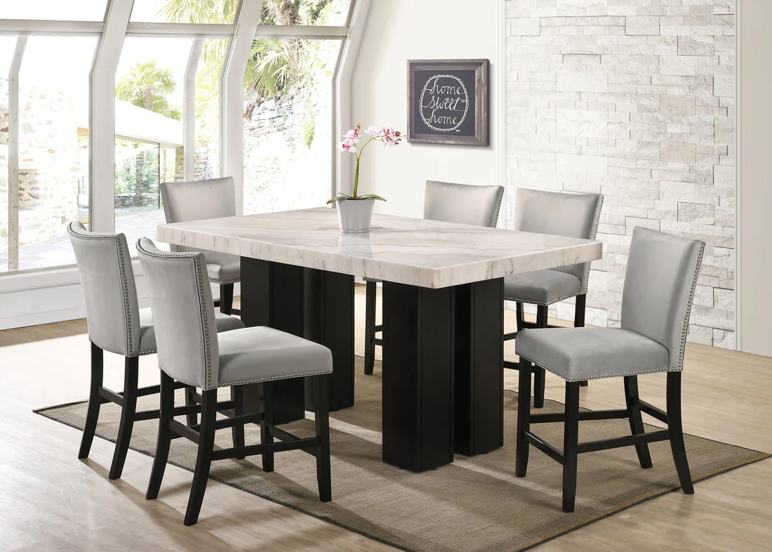 Finley Gray Genuine Marble 7-Piece Counter Height Dining Set