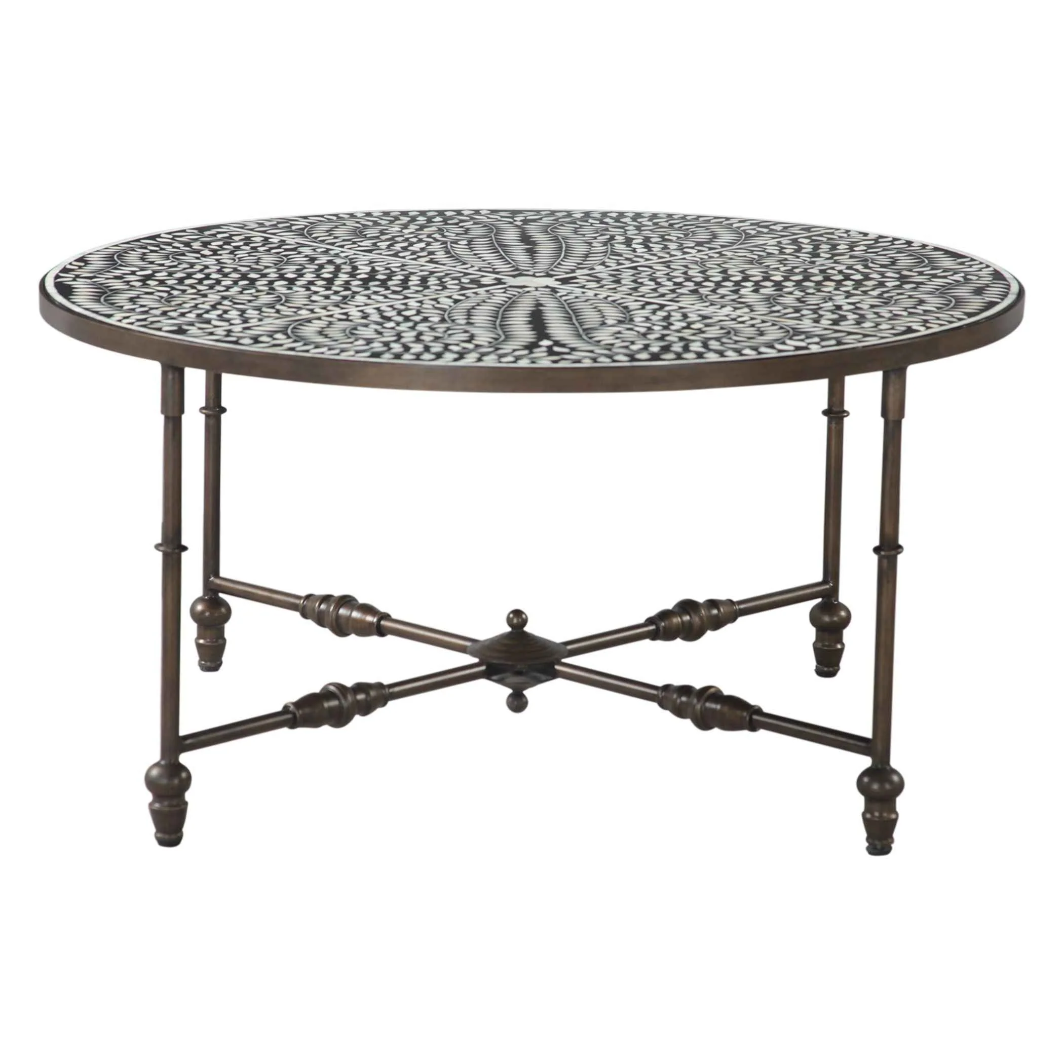 Fleur 40" Coffee Table with Floral Horn Inlay and Iron