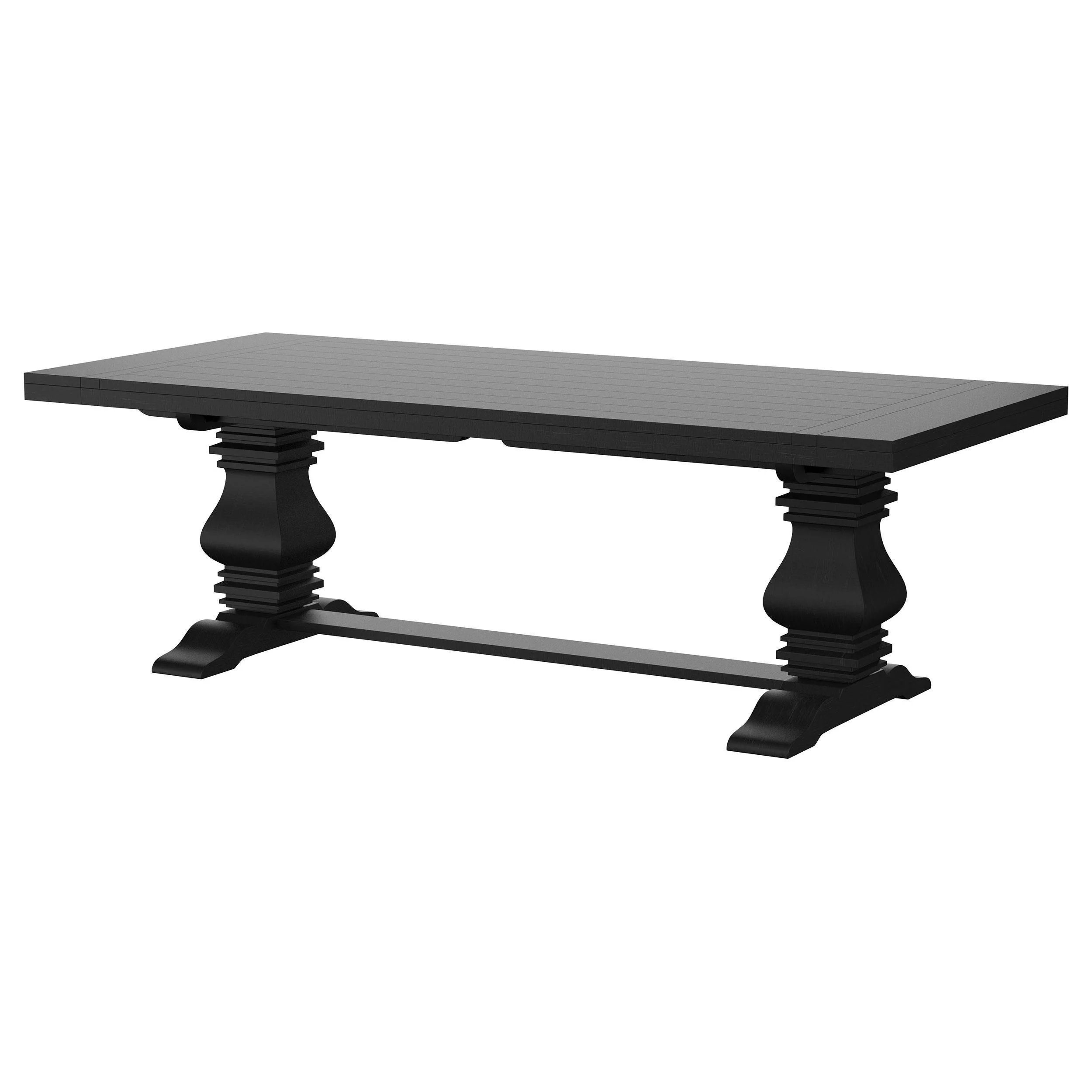 Florence Antique Black Rectangular Planked Wood Top Pedestal Dining Table - Image 5