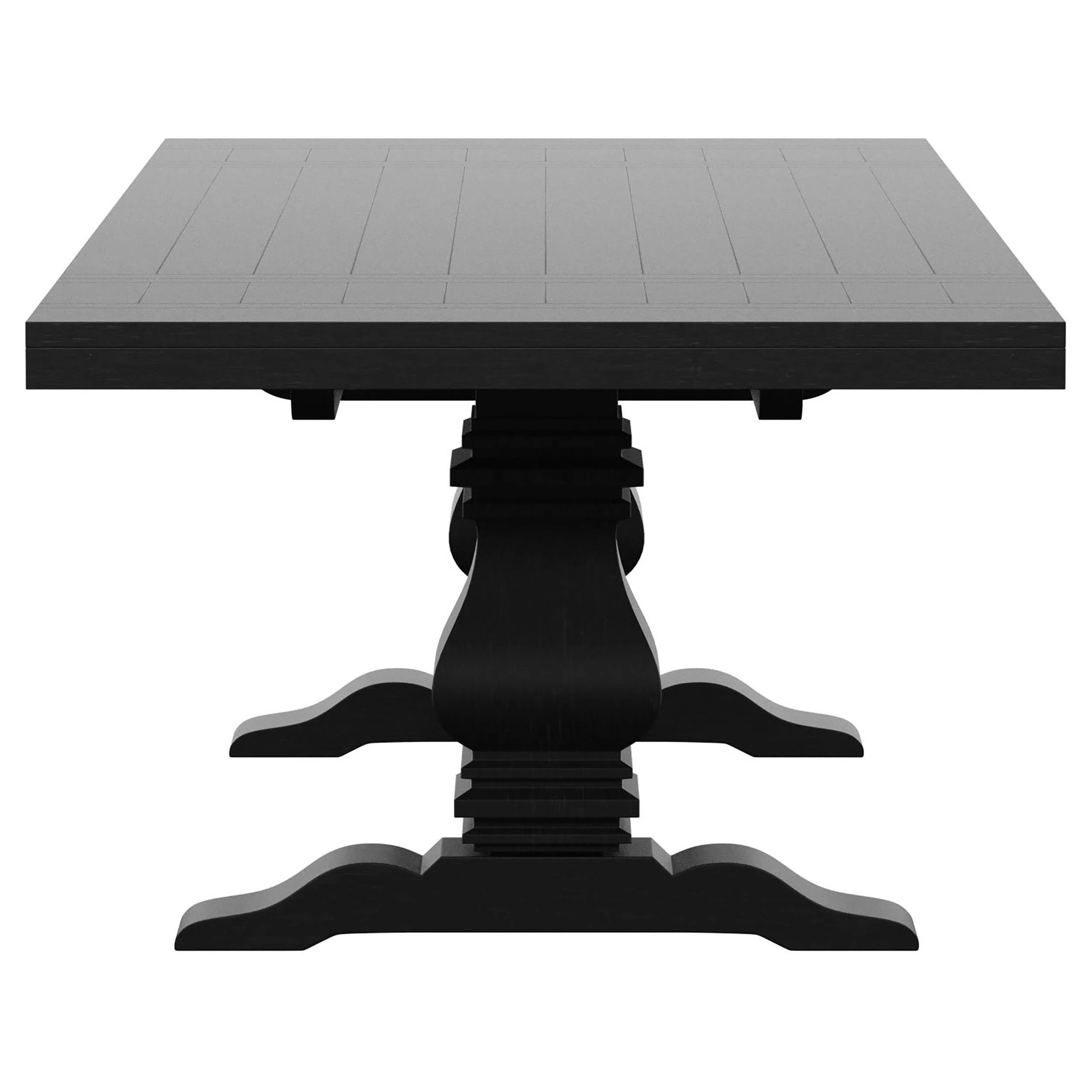 Florence Antique Black Rectangular Planked Wood Top Pedestal Dining Table - Image 8