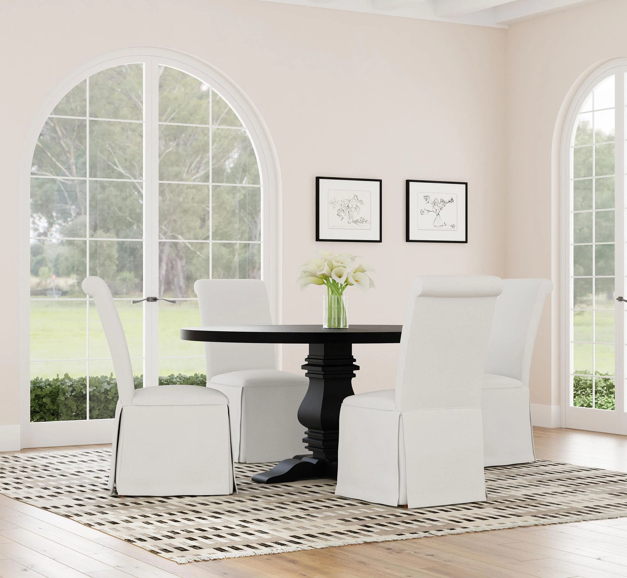 Florence Antique Black Round Pedestal Dining Table with Planked Wood Top - Image 9