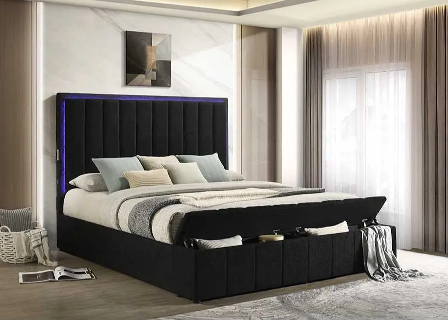Florence Black Boucle LED Queen Platform Bed - Image 3