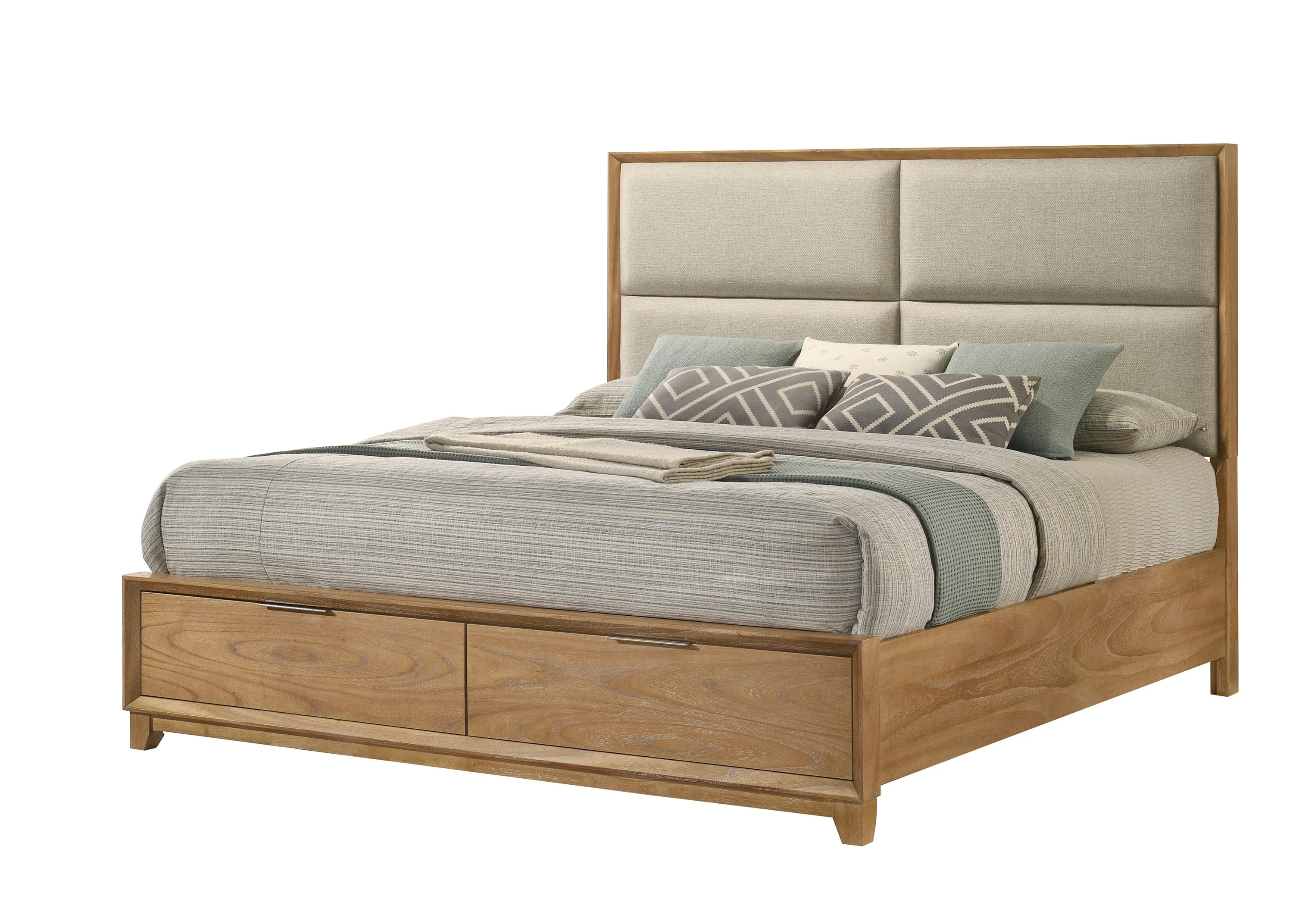 Florian Natural Queen Upholstered Storage Platform Bed