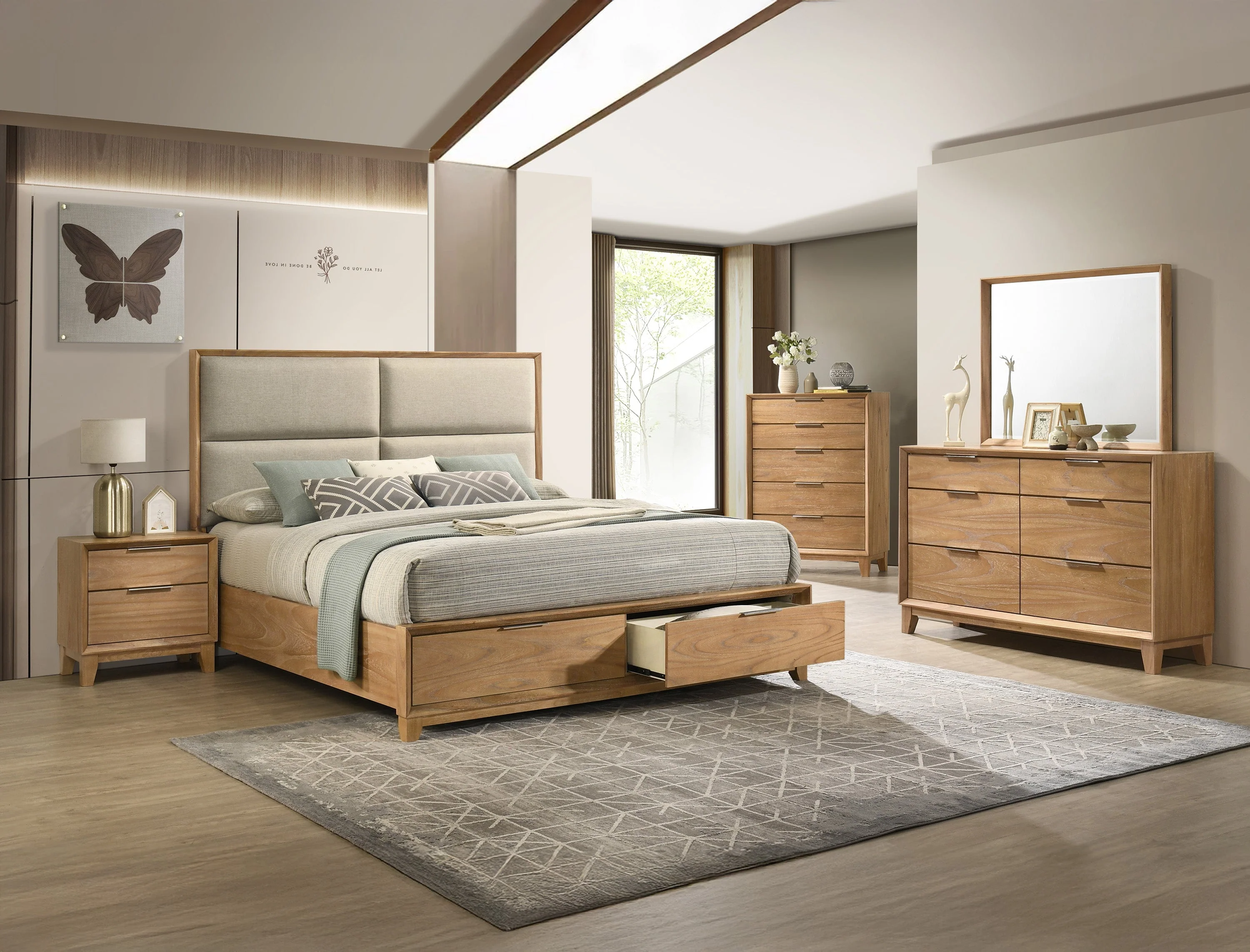 Florian Natural Queen Upholstered Storage Platform Bed - Image 6