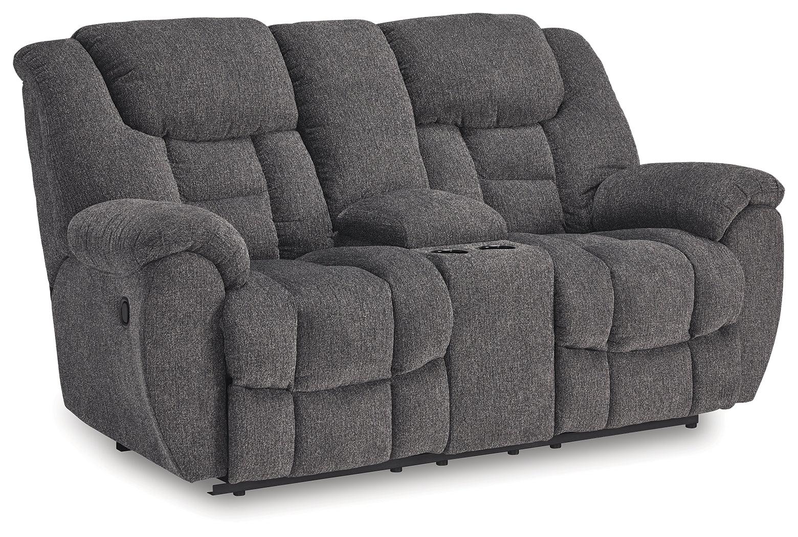 Foreside Charcoal Performance Fabric Manual Loveseat with Console - Image 2