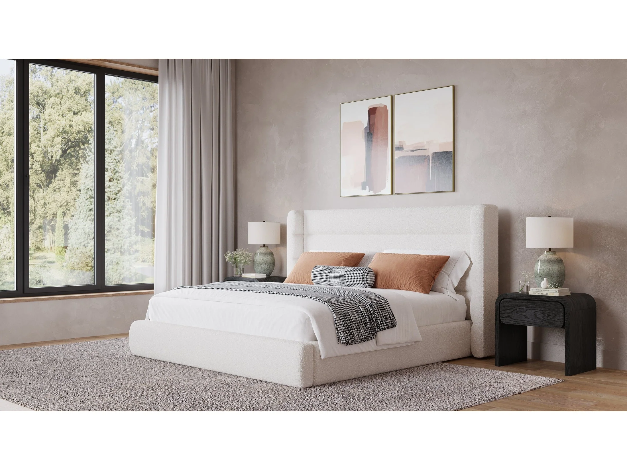 Formosa Frank Cottage Cheese Full Wingback Upholstered Platform Bed