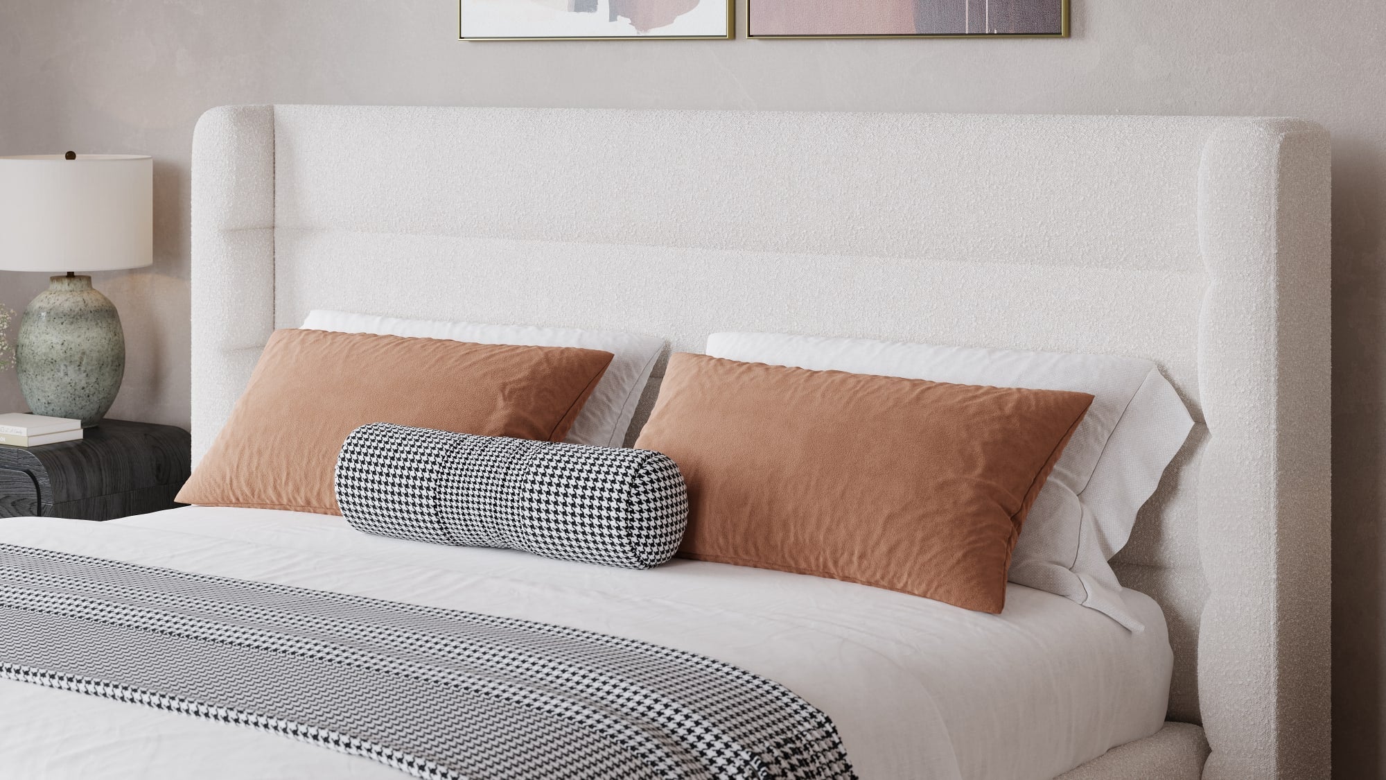 Formosa Frank Cottage Cheese Full Wingback Upholstered Platform Bed - Image 5
