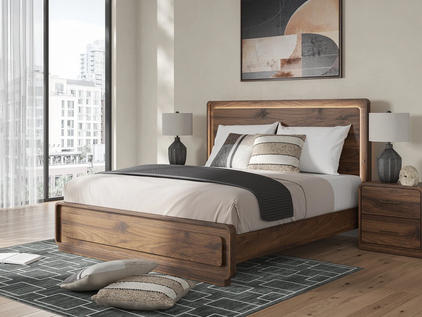 Fortlorn Walnut Brown King Panel Bed, Dresser and Nightstand - Image 2