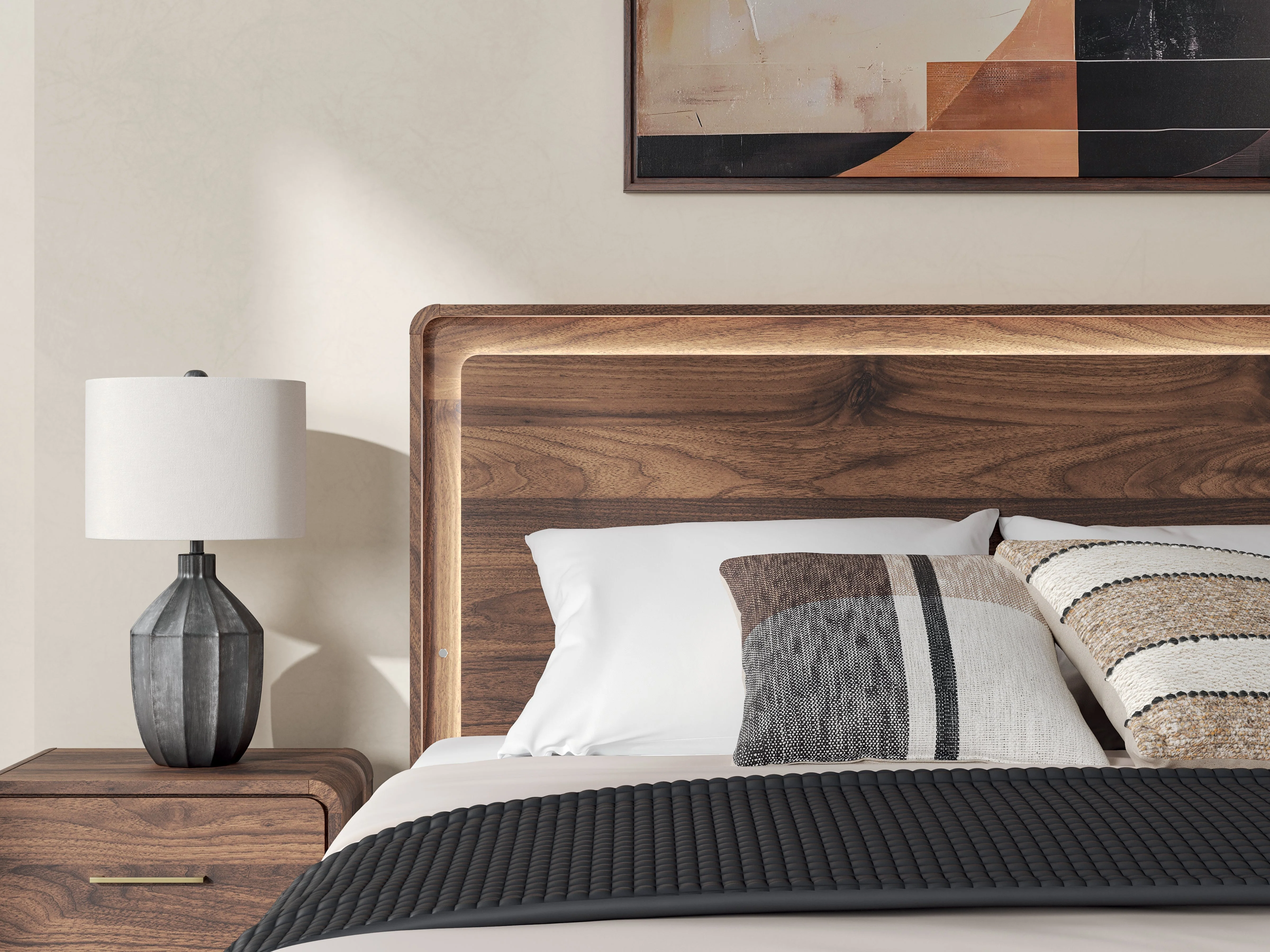 Fortlorn Walnut Brown King Panel Bed, Dresser and Nightstand - Image 29