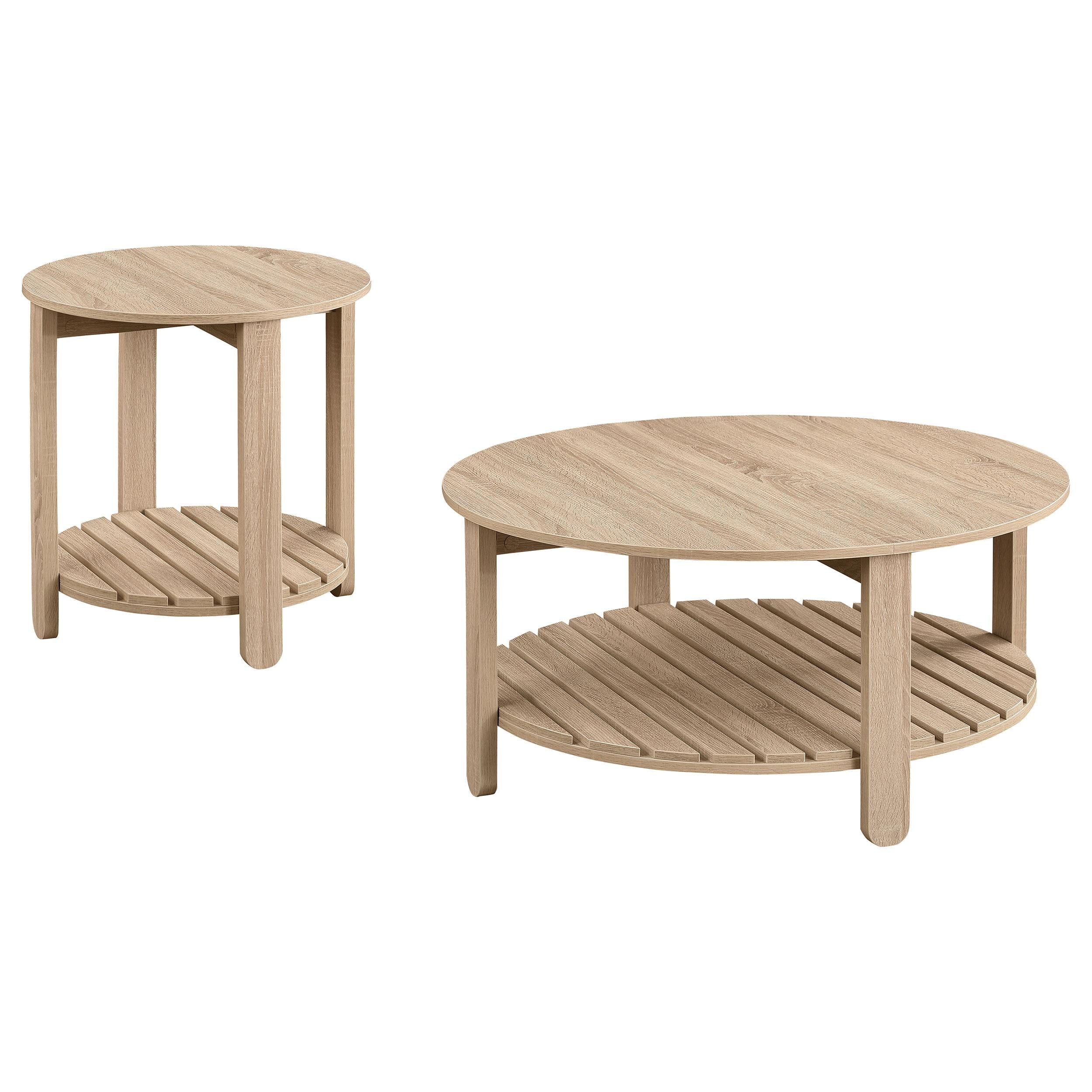 Fowler Natural 2-Piece Round Coffee and End Table Set - Image 2