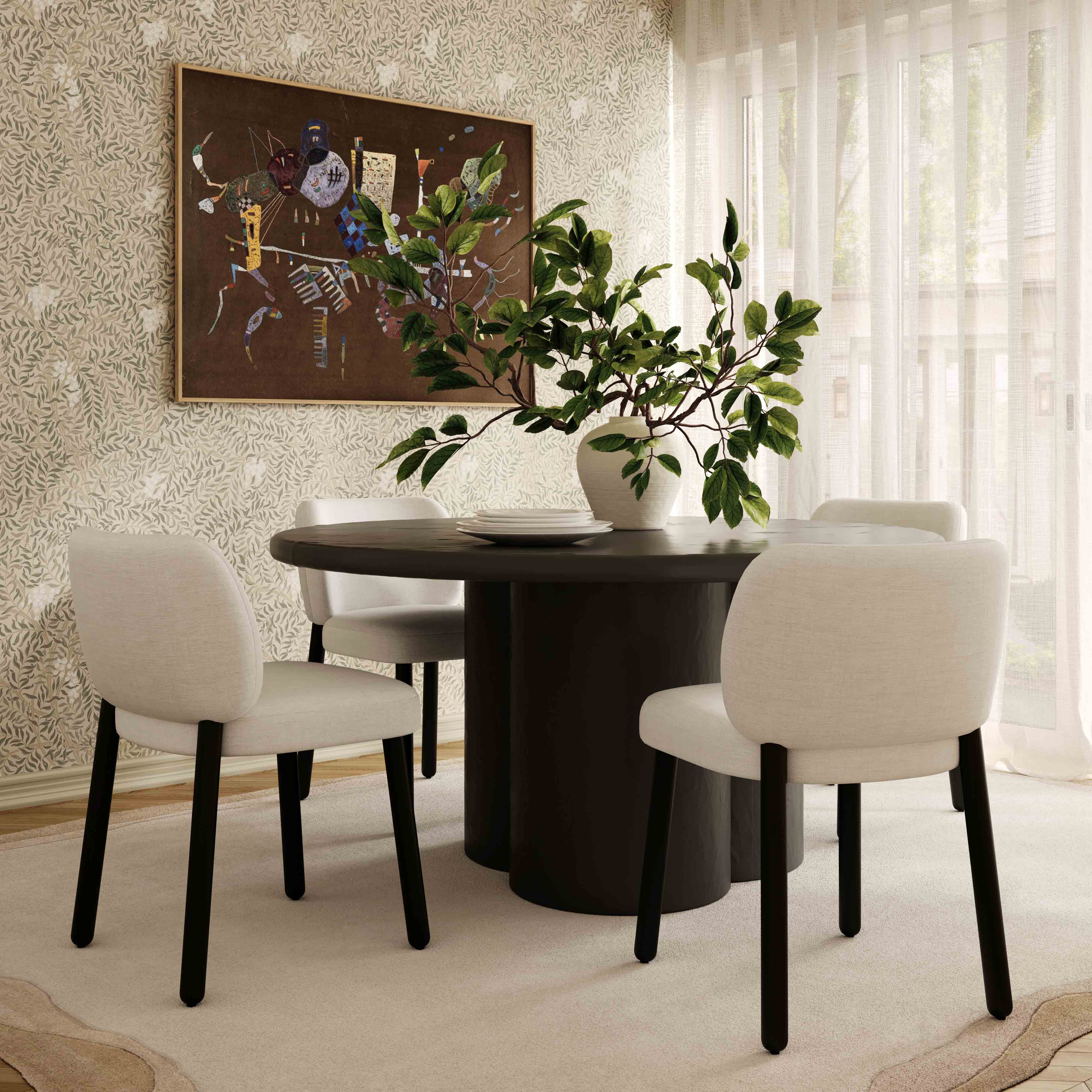 Foxy Cream Performance Basketweave Chenille Dining Chair - Image 3