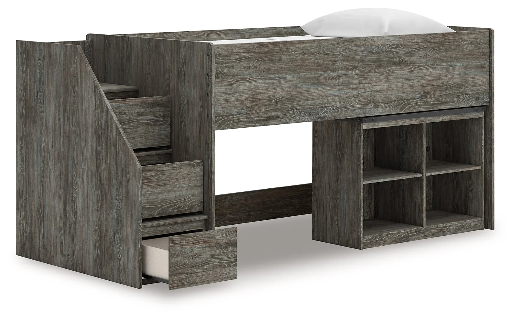 Frandern Gray Twin Loft Bed with Bookcase Storage - Image 3
