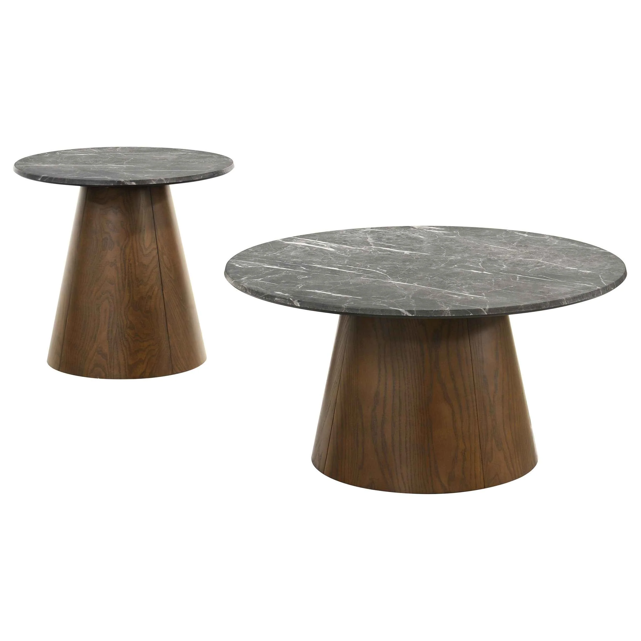 Franklin Grey/Dark Brown 2-piece Round Pedestal Coffee Table Set - Image 2