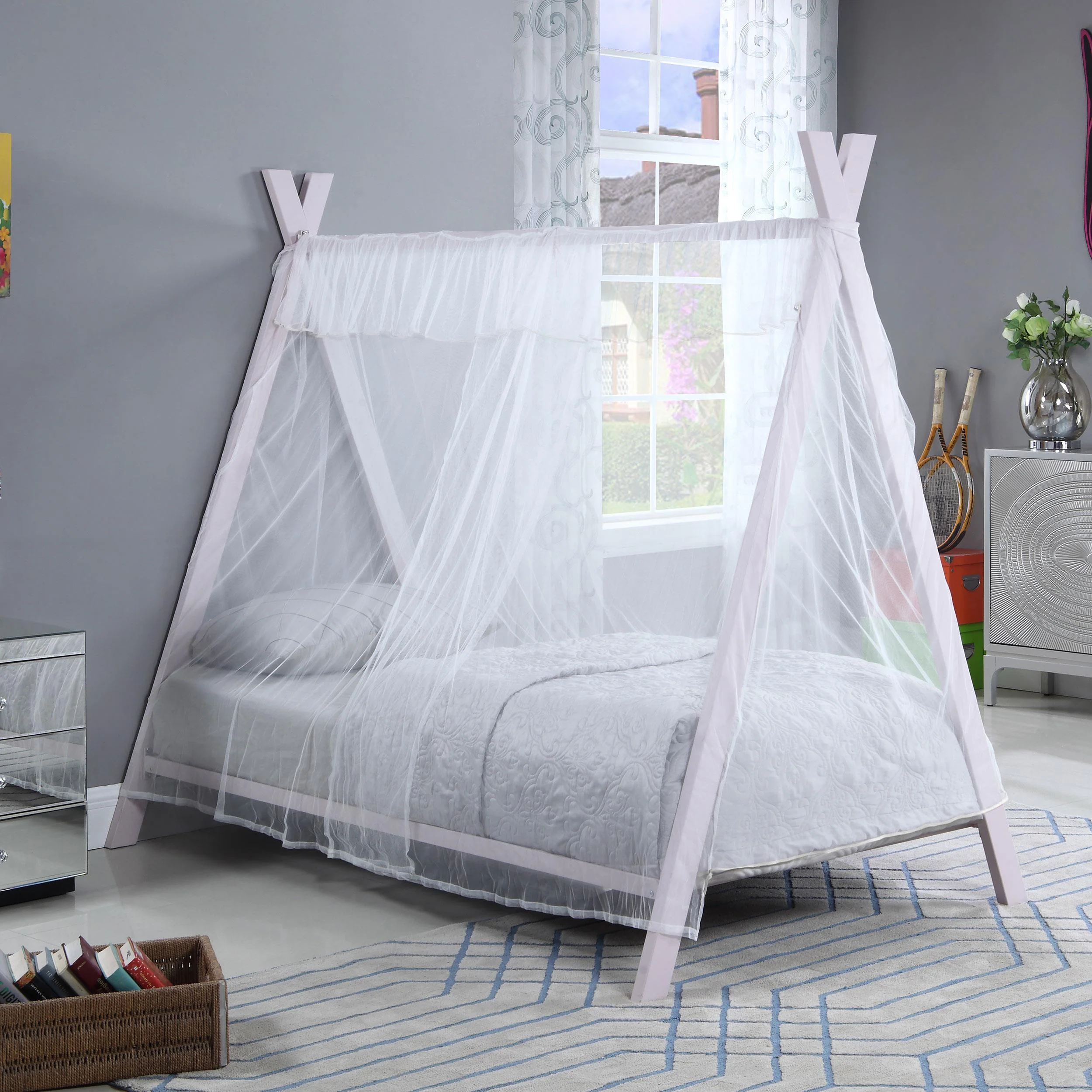 Fultonville Pink Metal Twin Tent Bed with 7-inch Mattress