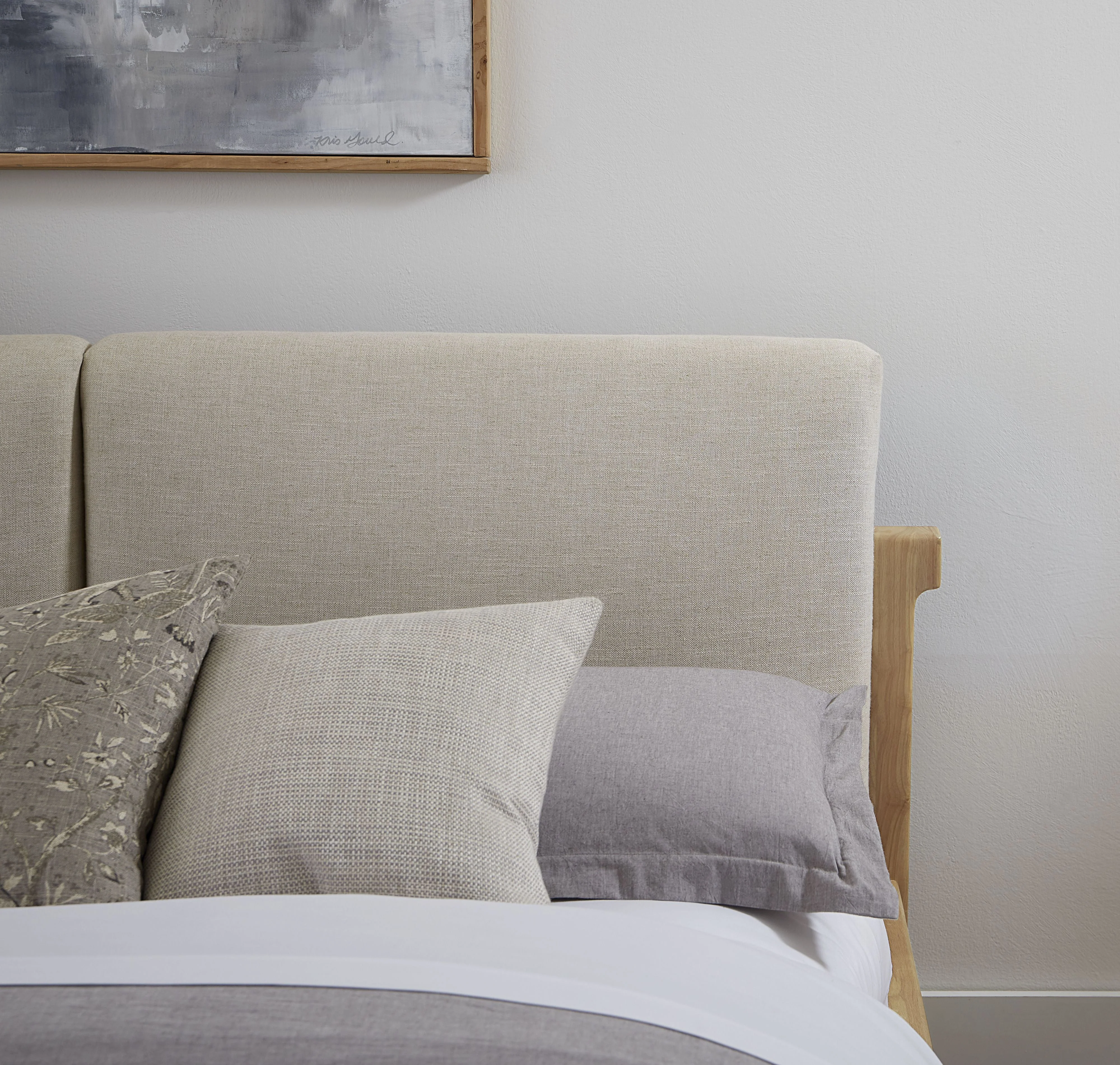 Furano Full Upholstered Two Cushion Platform Bed in Ginger and Natural Linen - Image 2