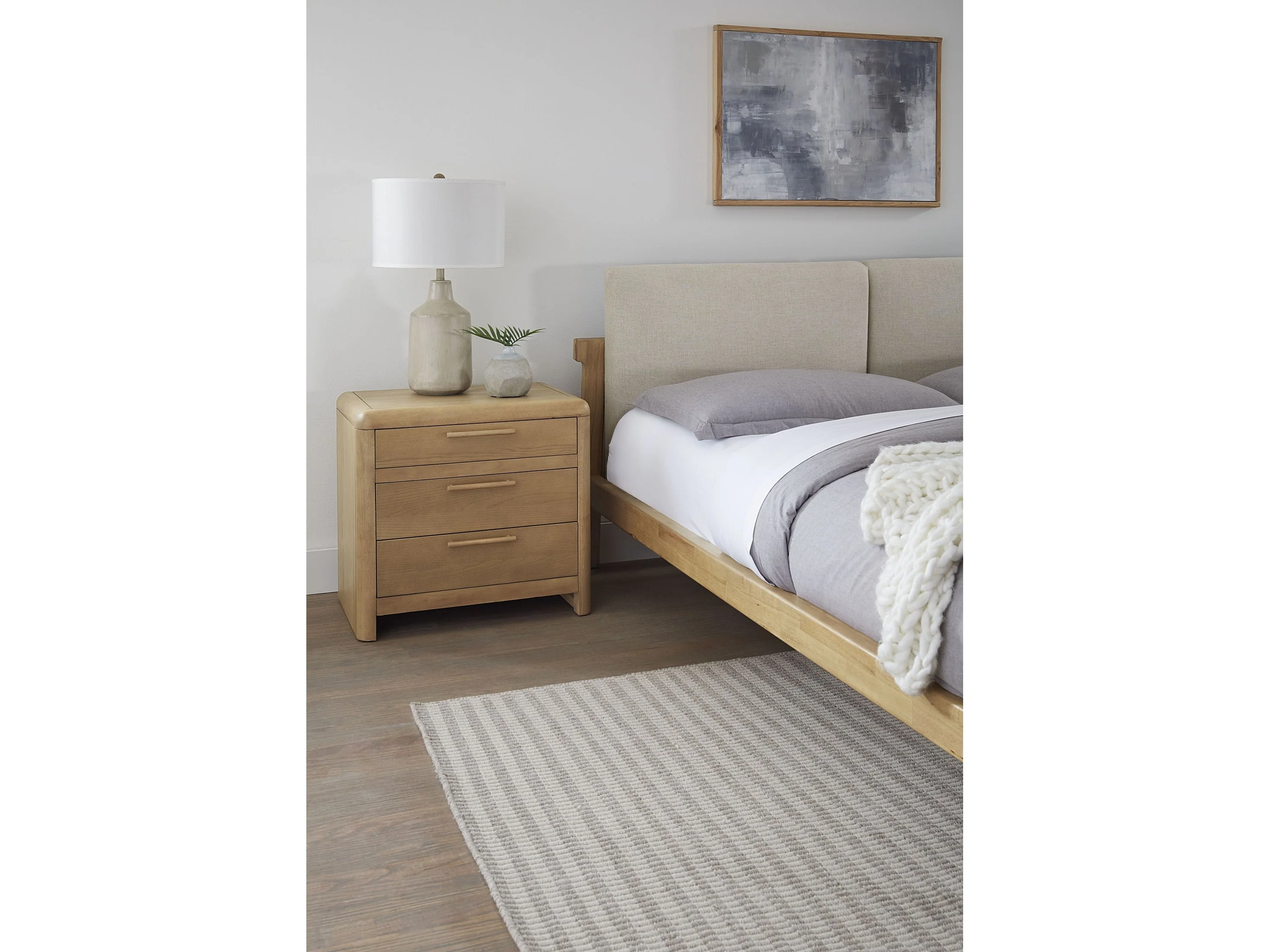 Furano Ginger Three Drawer Ash Wood Nightstand