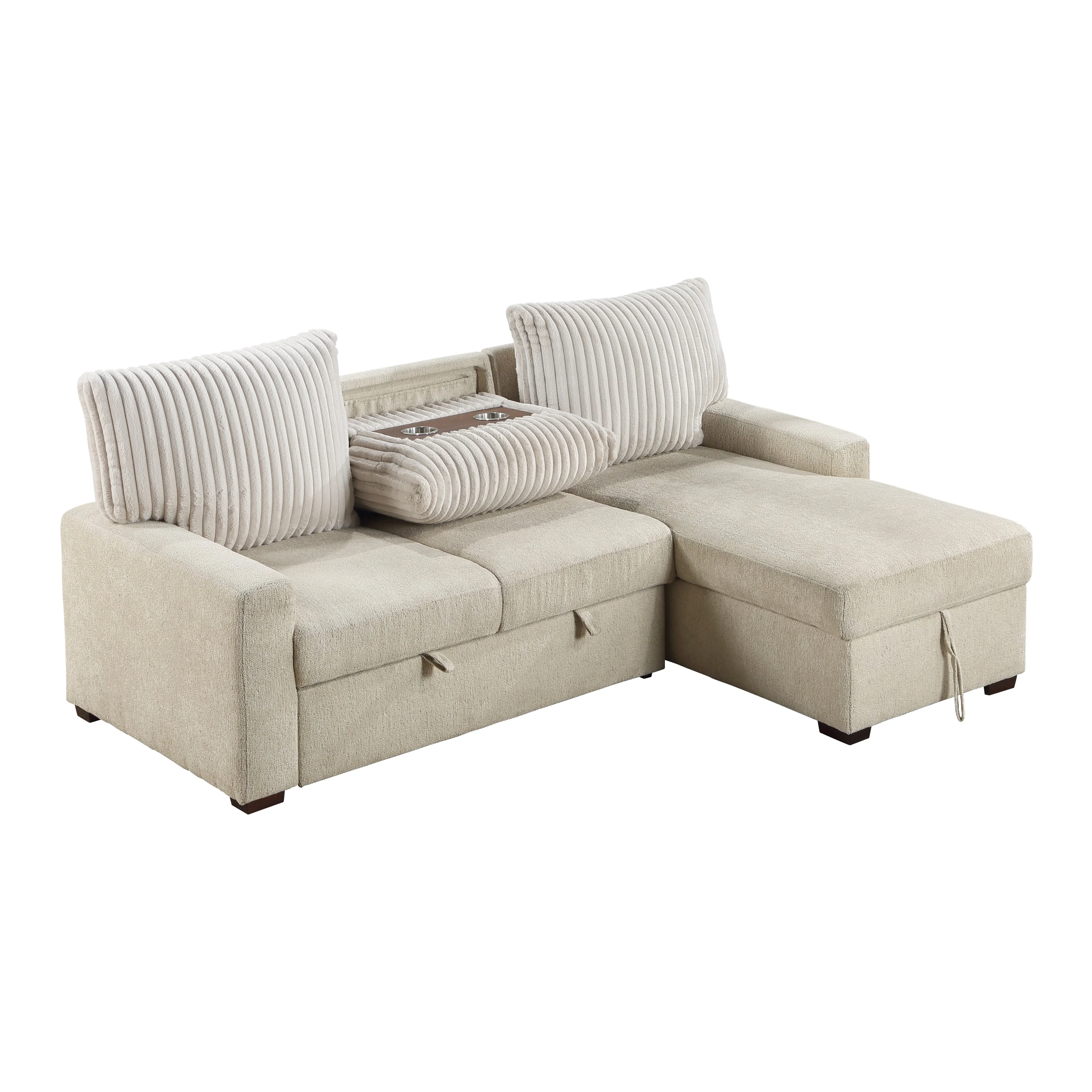 Gallatin Beige 2-Piece Sectional with Right Chaise, Pull-out Bed and Hidden Storage - Image 9