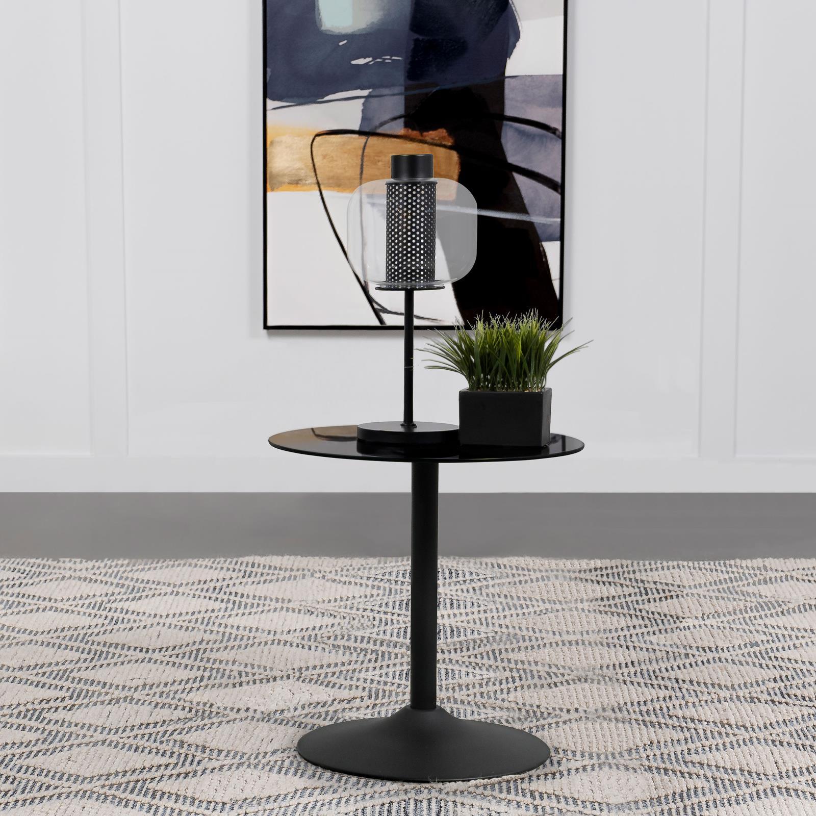 Ganso Black Round Metal End Table with Tempered Glass Top