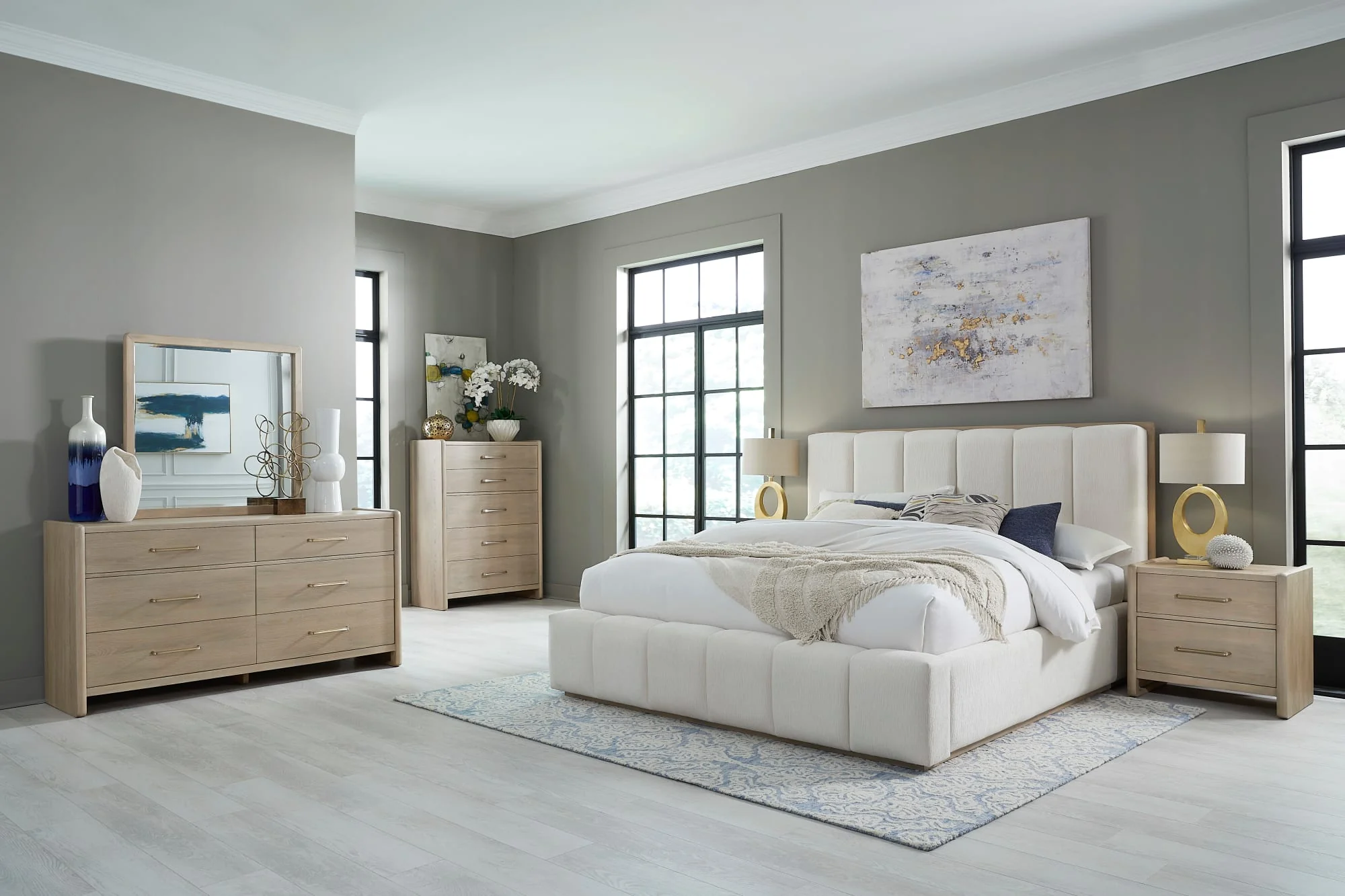 Gardenia Cotton/Chai Wood Frame Upholstered Queen Platform Bed - Image 10
