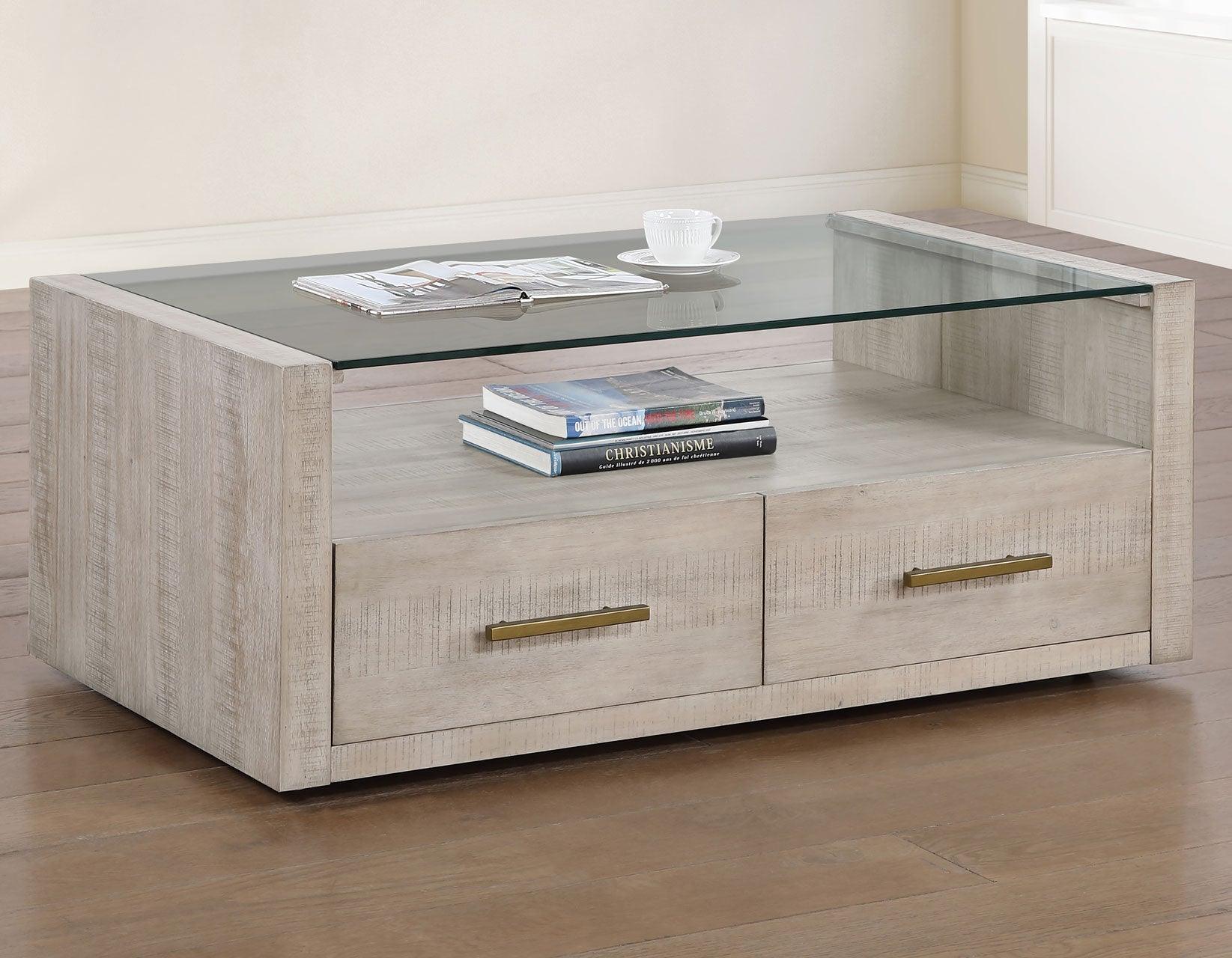 Garland Glass Top 3-Piece Table Set, Washed Parchment Finish - Image 2