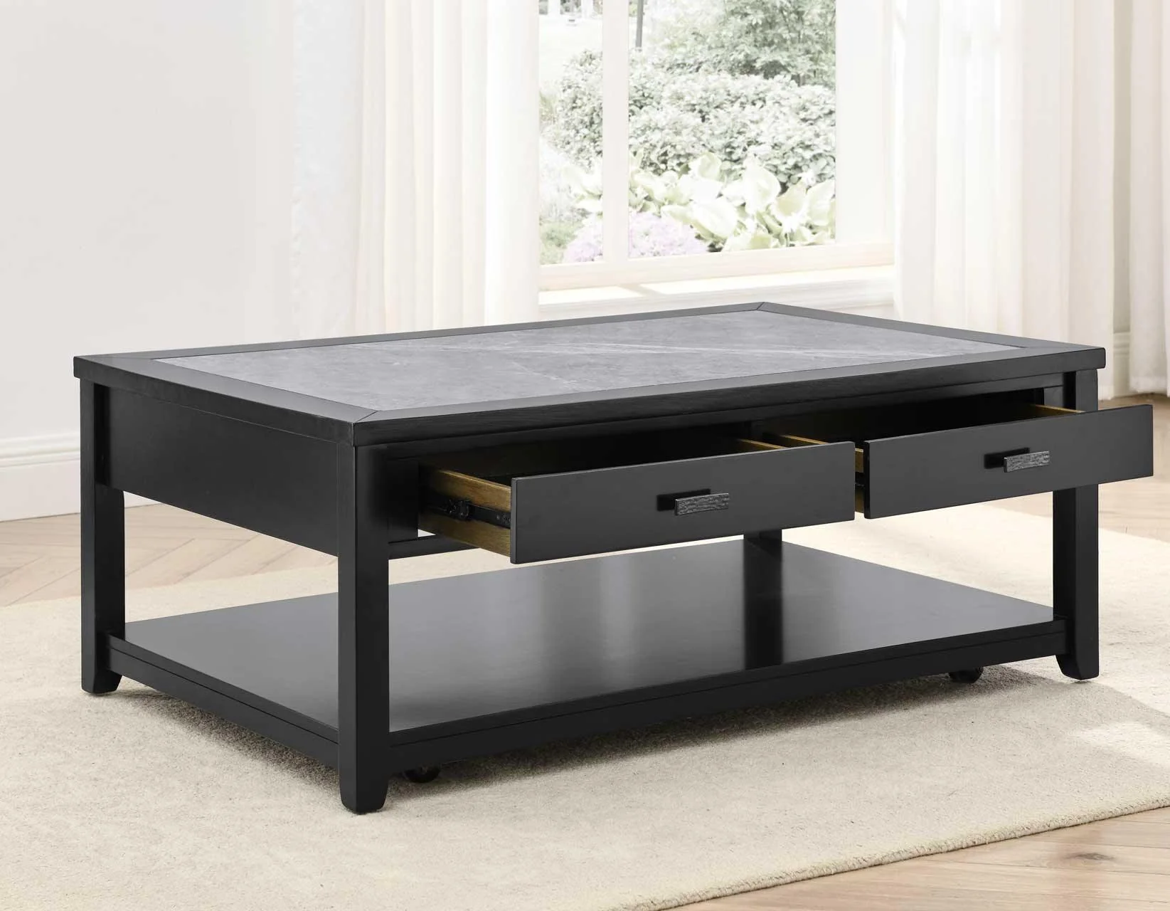Garvine Sintered Stone Coffee Table with Casters - Image 2