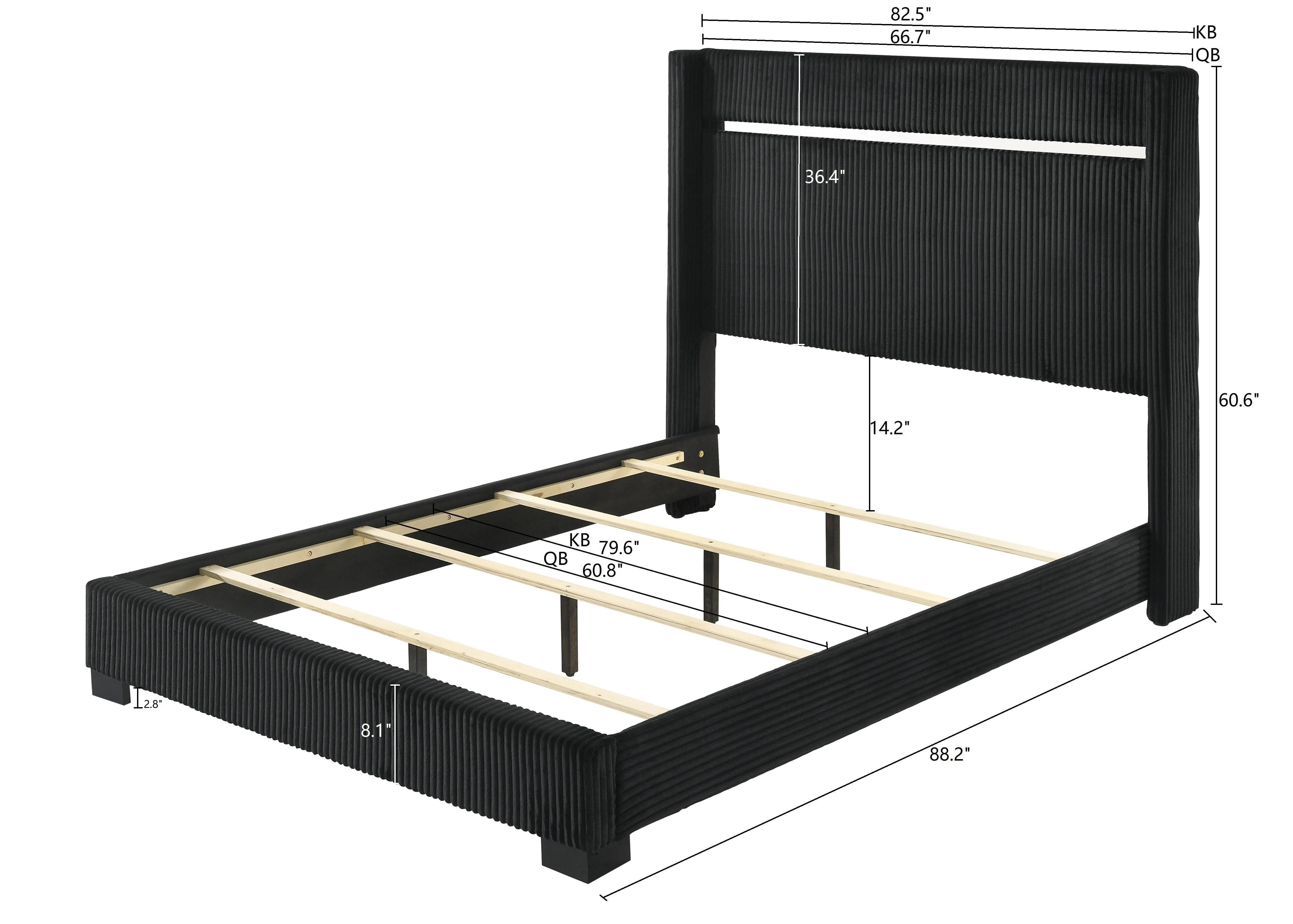 Gennro Black Corduroy Upholstered Panel Bedroom Set - Image 11