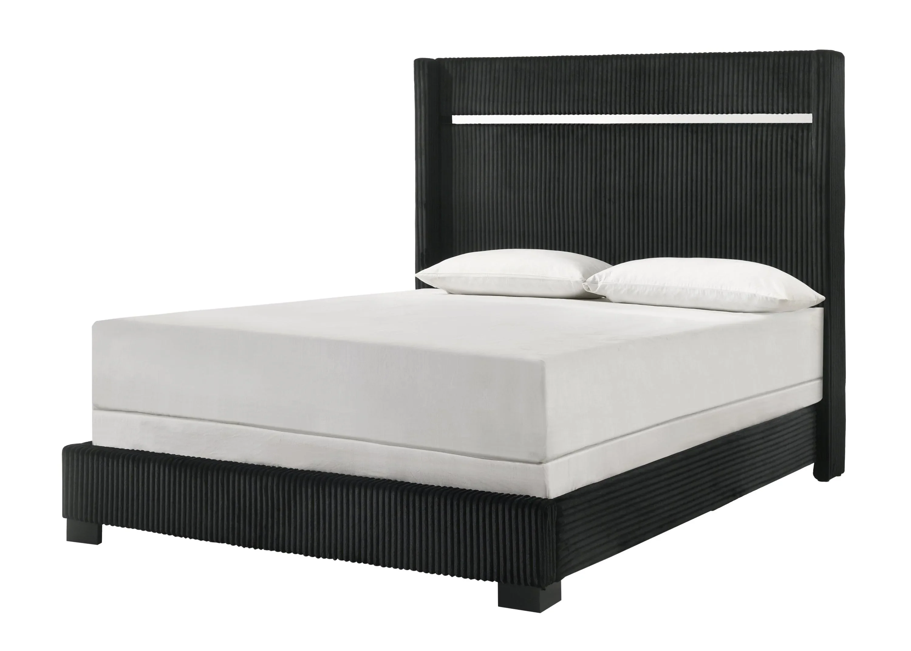 Gennro Black Corduroy Upholstered Panel Bedroom Set - Image 2