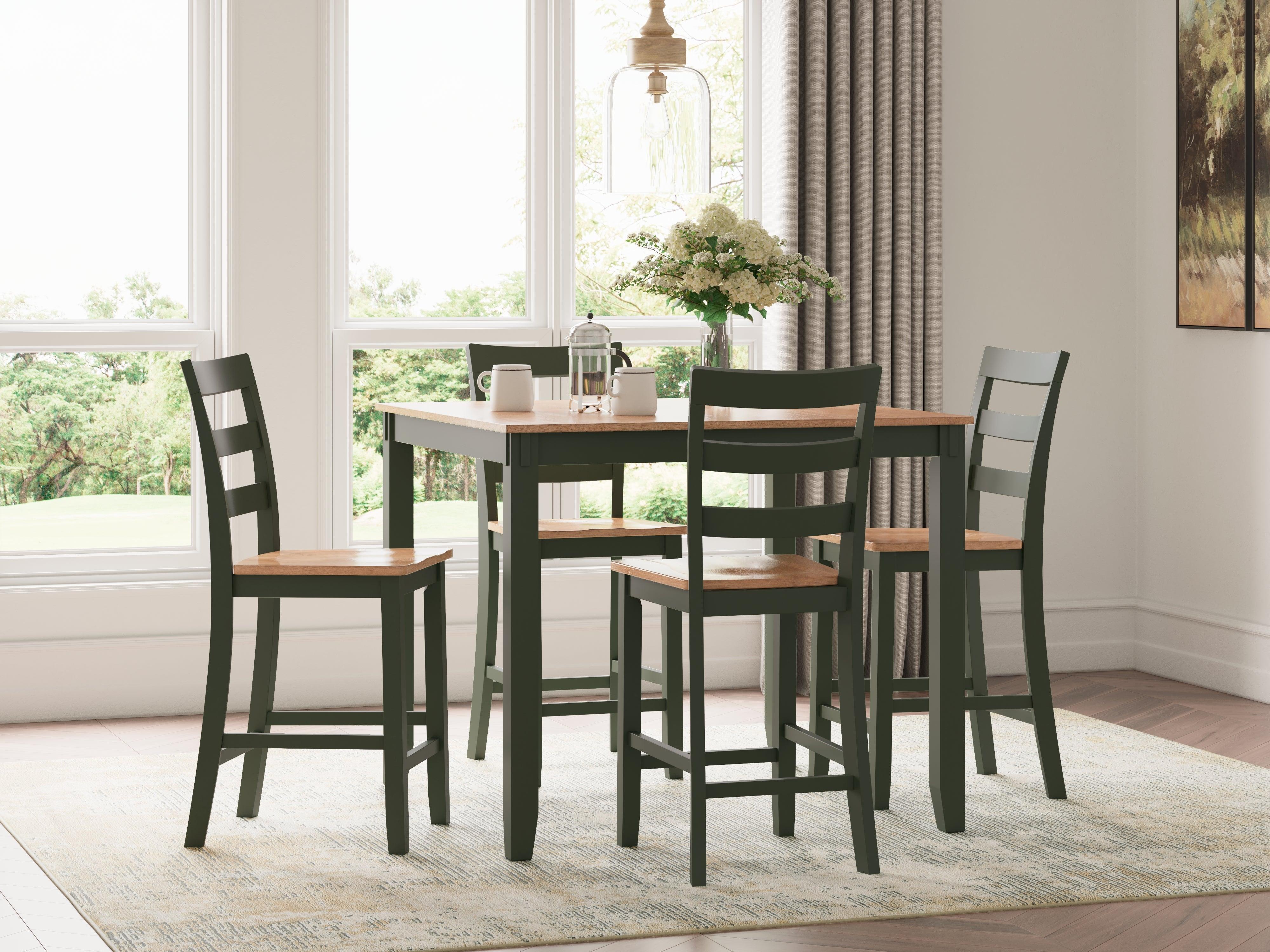 Gesthaven Natural/Green Counter Height Dining Table and 4 Barstools