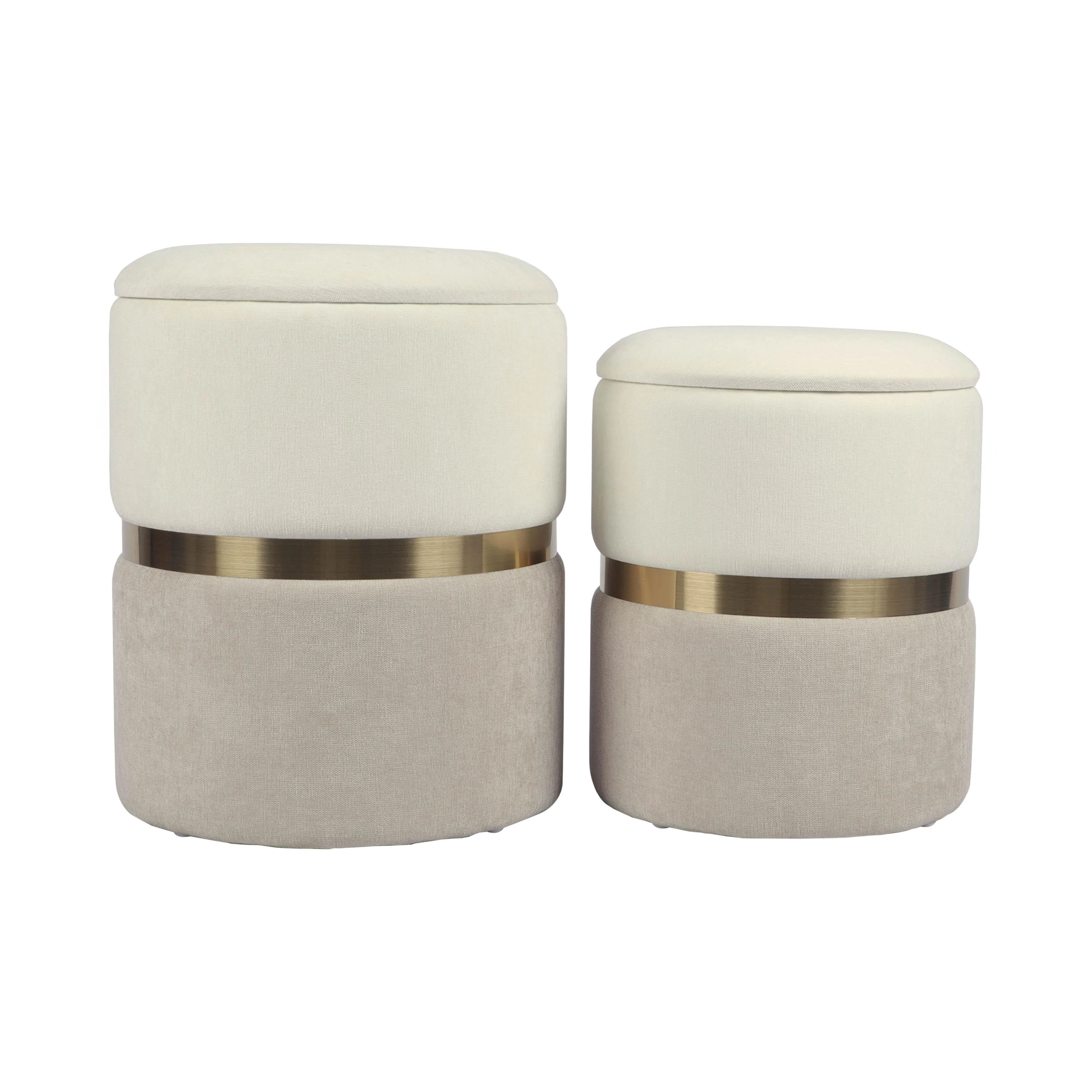 Gigi Cream and Tan Chenille Storage Ottoman - Set of 2 - Image 5