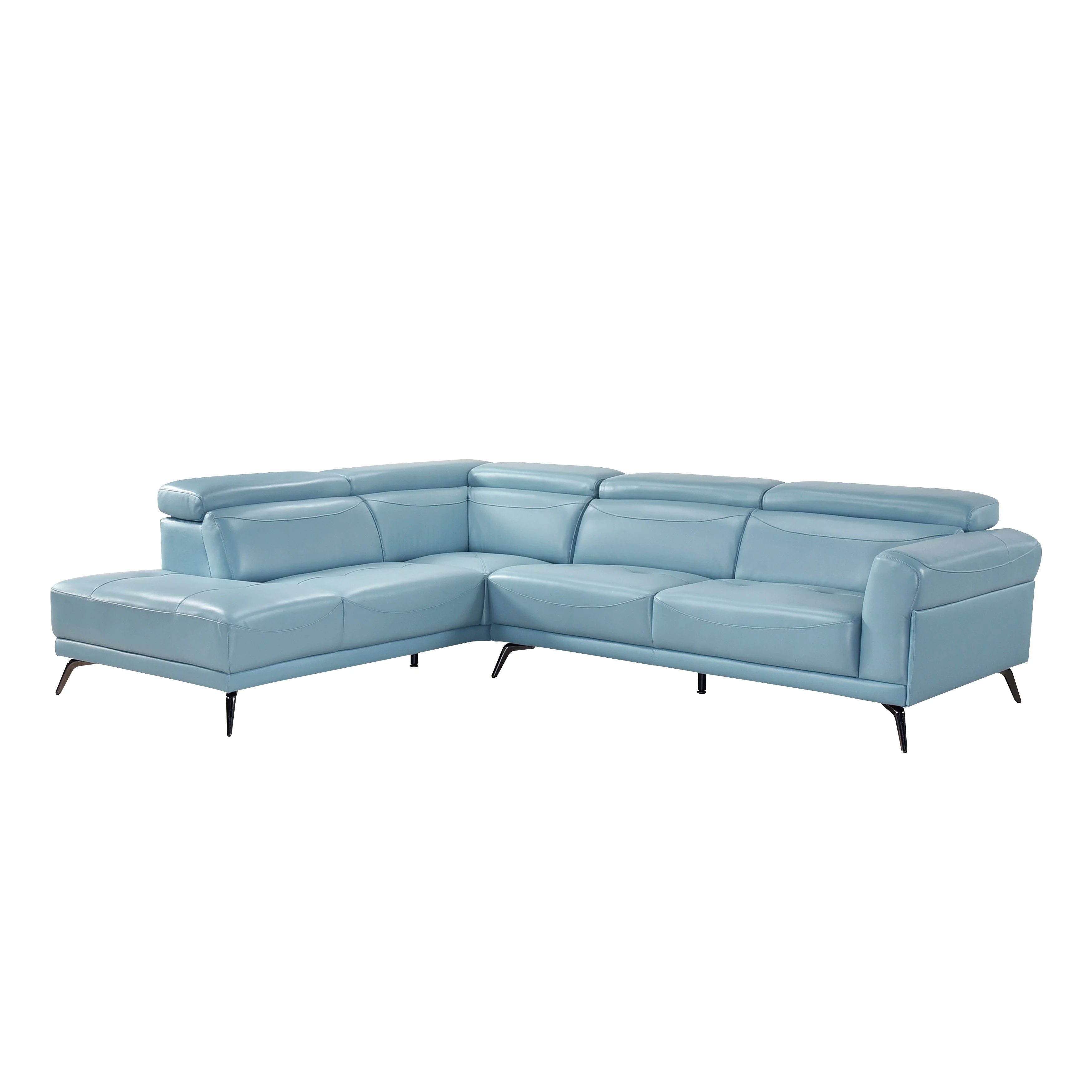 Giselle Blue Leather 2-Piece Sectional with Left Chaise - Image 2