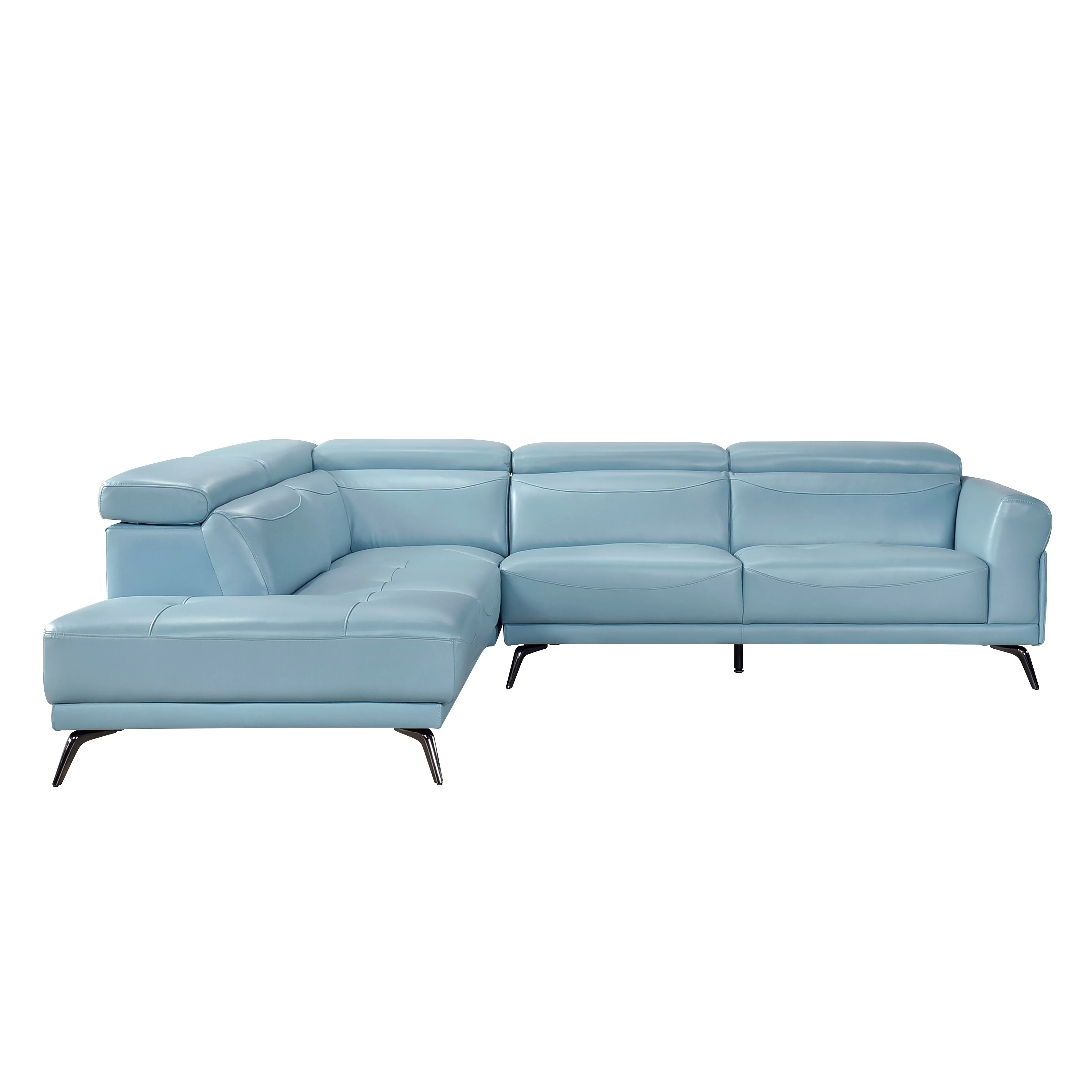 Giselle Blue Leather 2-Piece Sectional with Left Chaise - Image 4