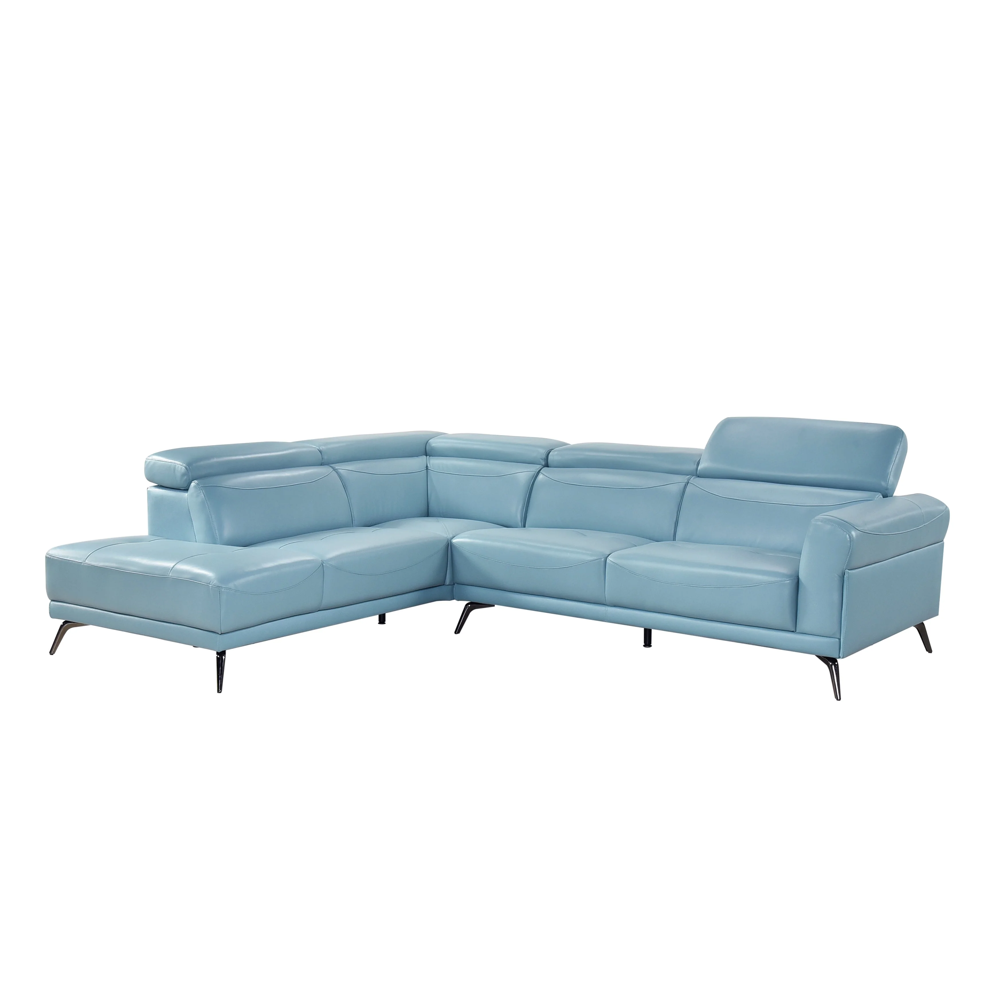 Giselle Blue Leather 2-Piece Sectional with Left Chaise - Image 7