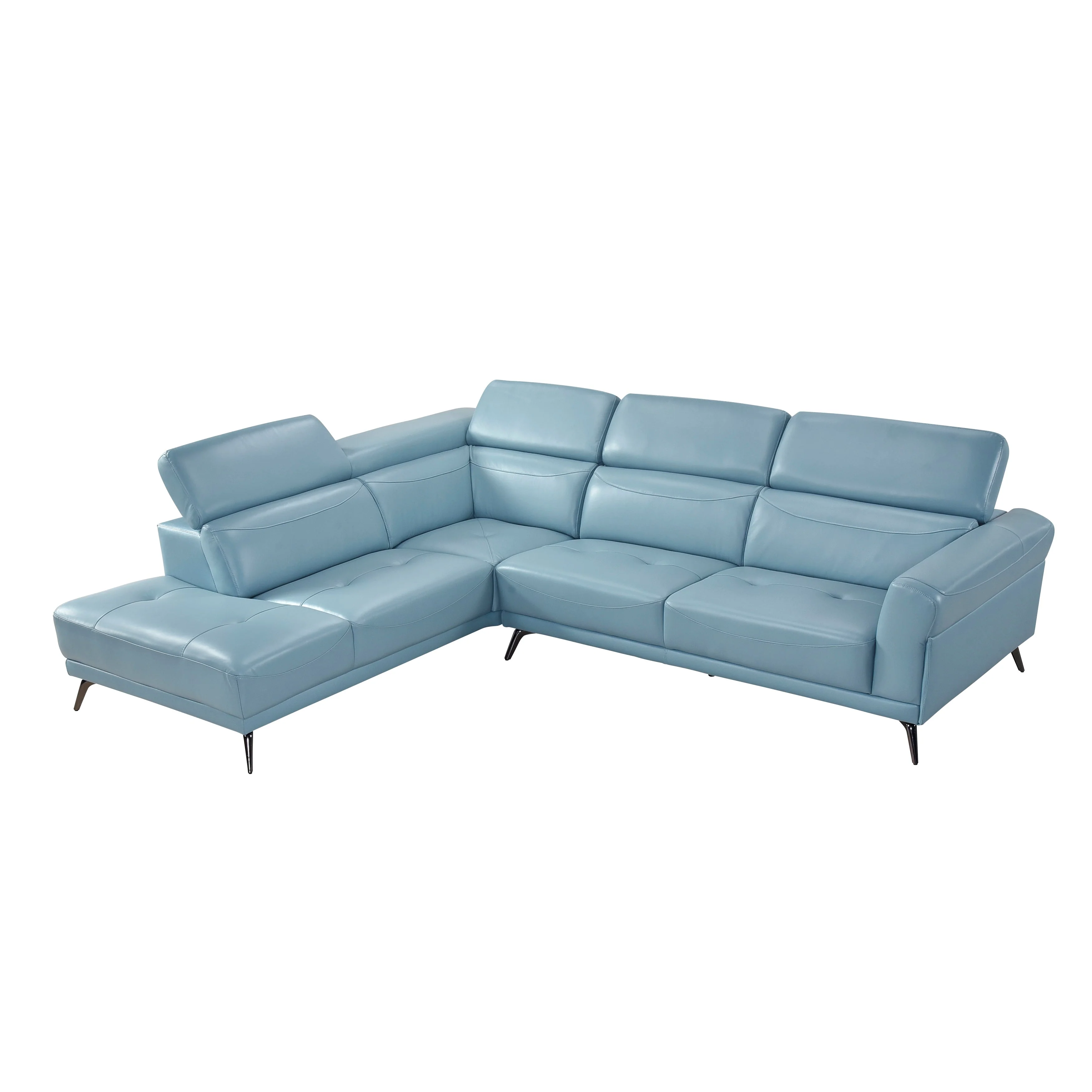 Giselle Blue Leather 2-Piece Sectional with Left Chaise - Image 9