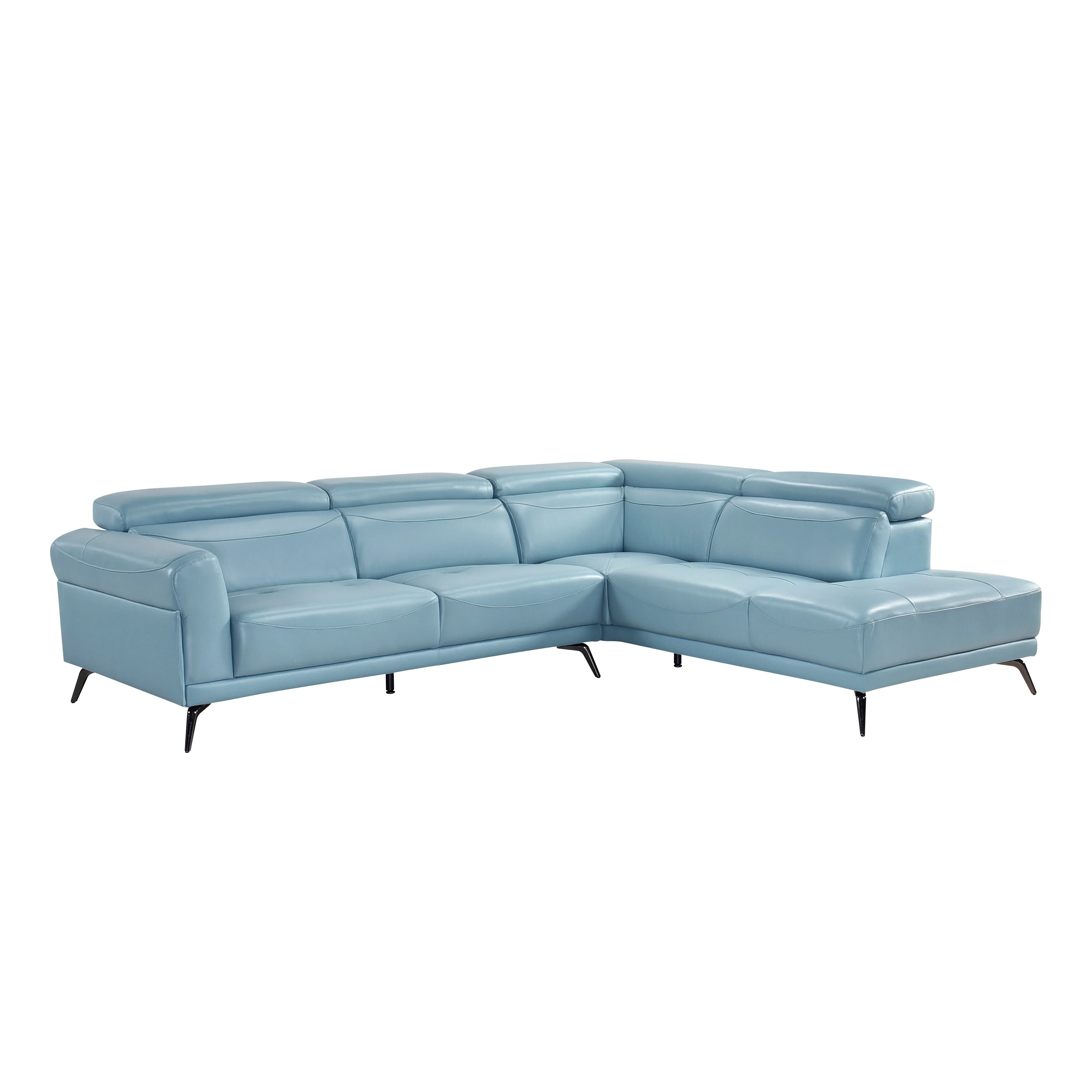 Giselle Blue Leather 2-Piece Sectional with Right Chaise - Image 14