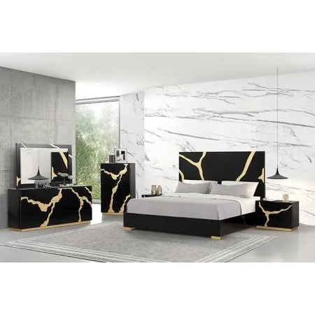 Goldsberg Black/Gold 4-Piece Queen Bedroom Set