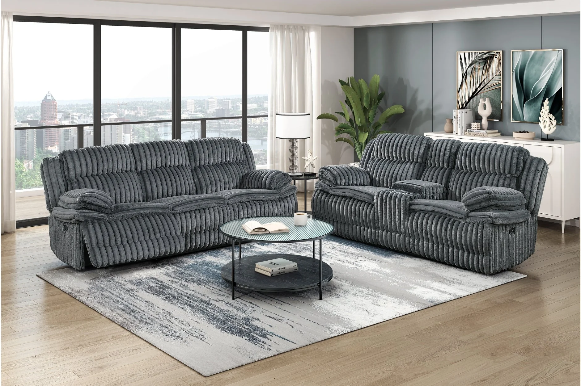 Goodland Dark Gray Double Reclining Loveseat with Center Console - Image 2