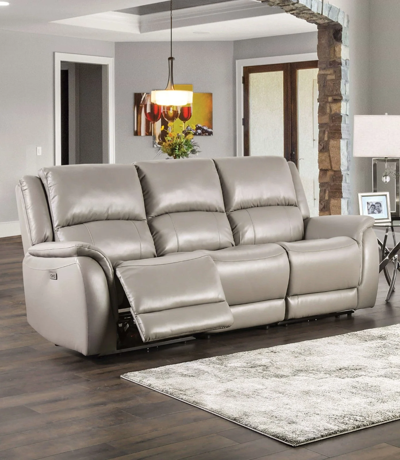 Gorgius Light Gray Top Grain Leather Match Power Reclining Sofa & Loveseat - Image 2