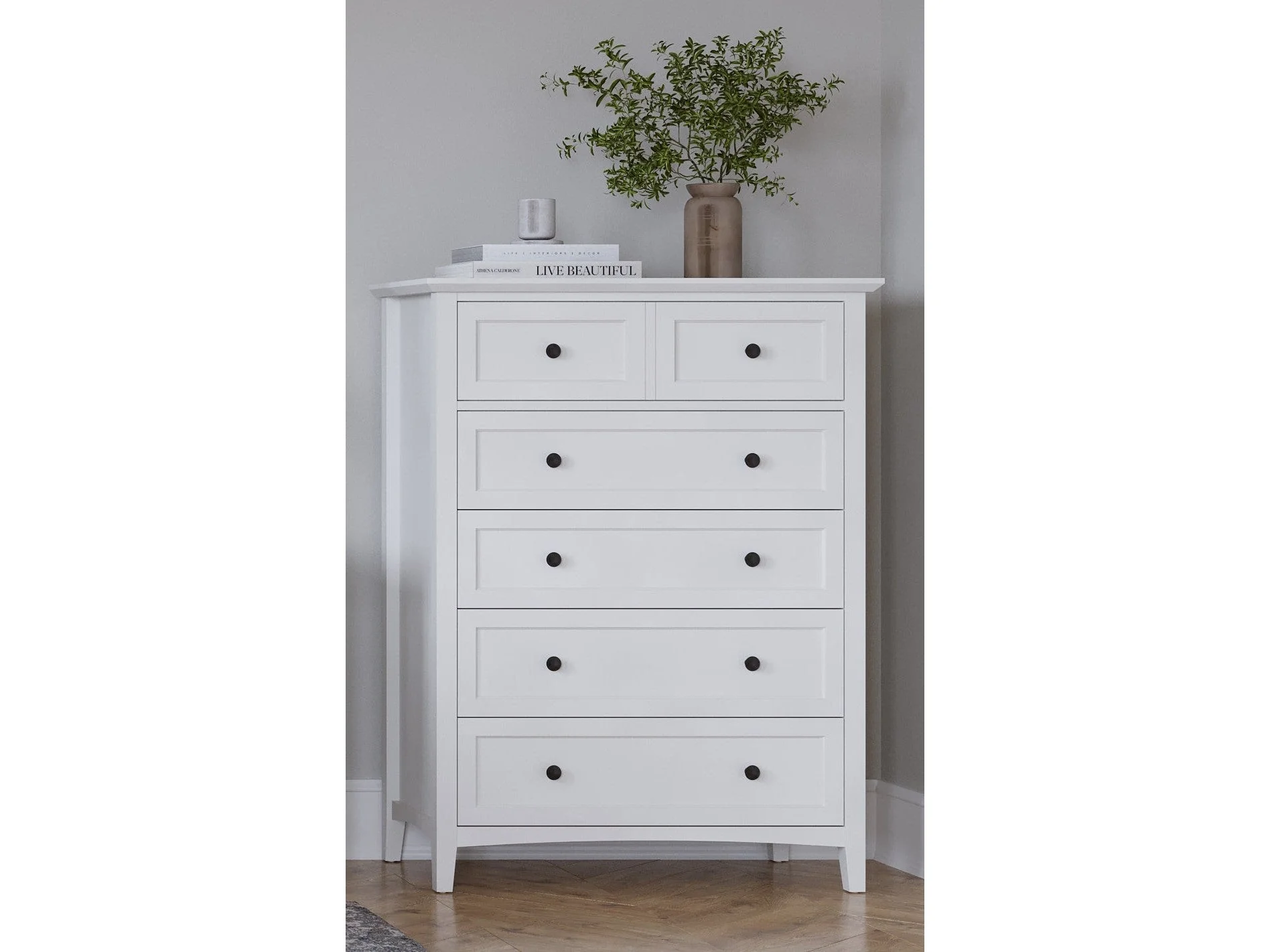 Grace Five Drawer Chest in Snowfall White